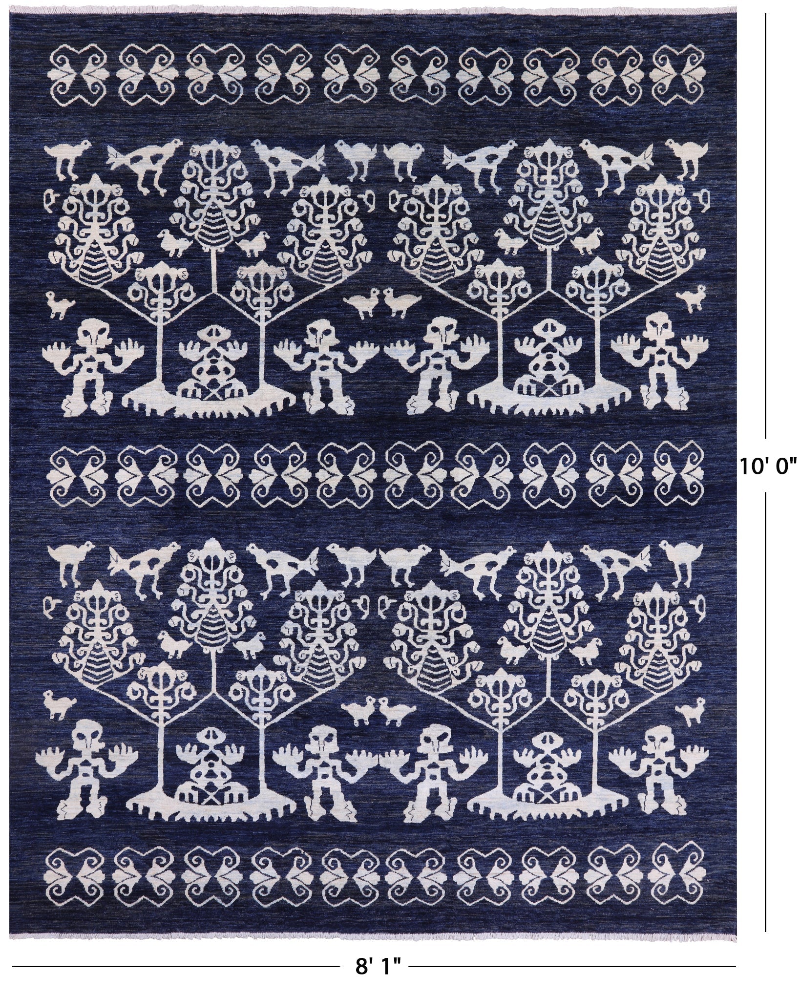 Blue Tribal Persian Gabbeh Handmade Wool Rug - 8' 1" X 10' 0" - Golden Nile