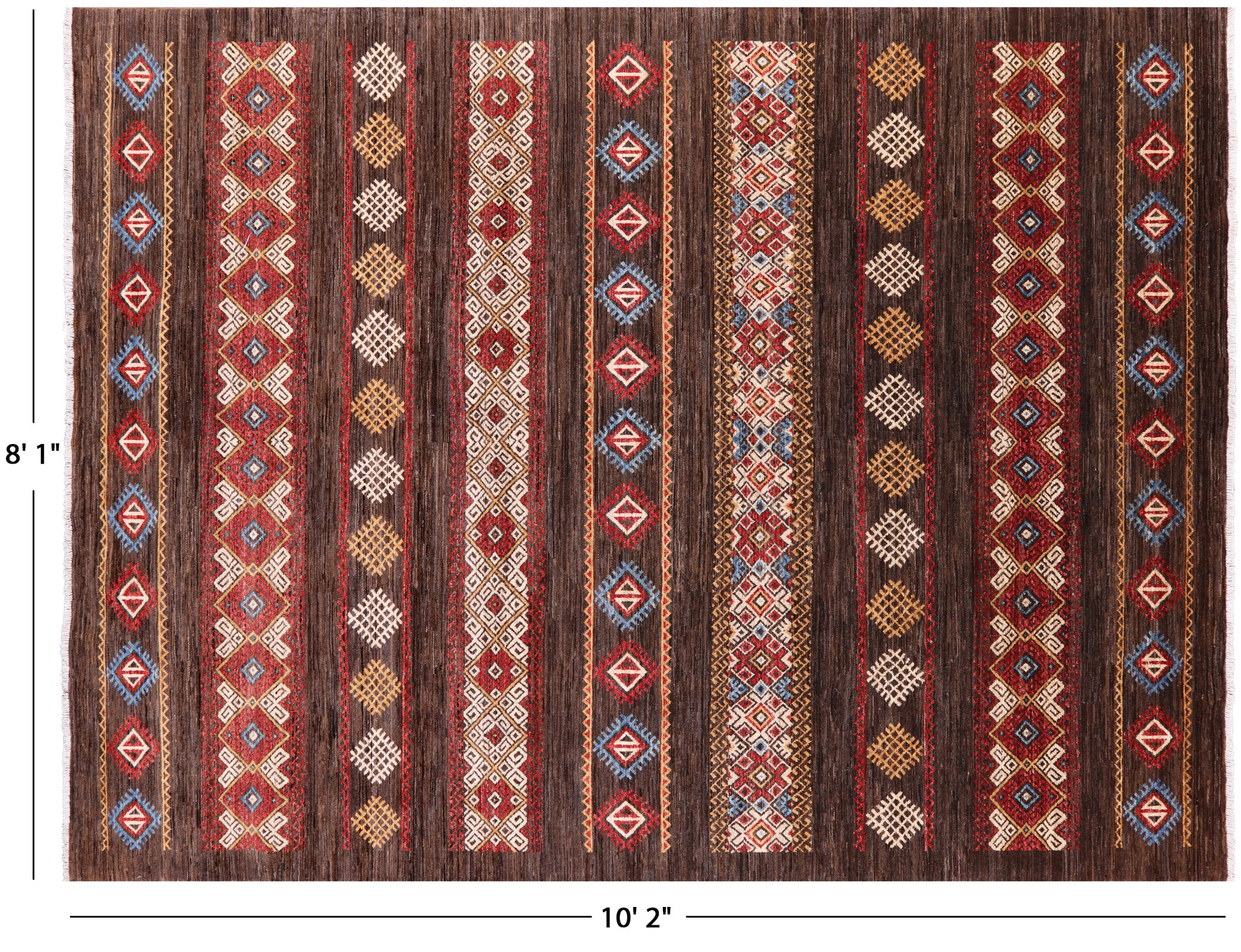 Brown Tribal Persian Gabbeh Hand Knotted Wool Rug - 8' 1" X 10' 2" - Golden Nile