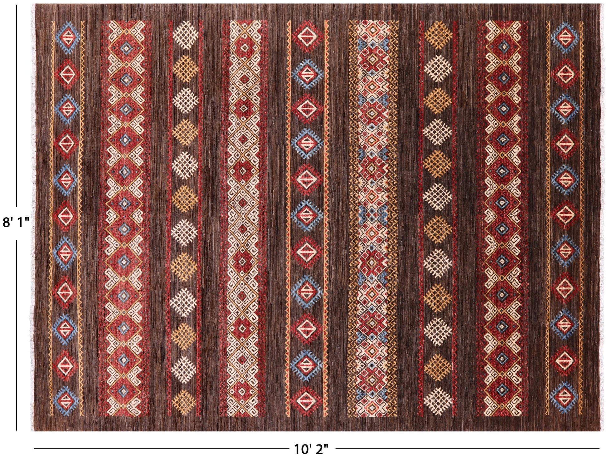Brown Tribal Persian Gabbeh Hand Knotted Wool Rug - 8' 1" X 10' 2" - Golden Nile