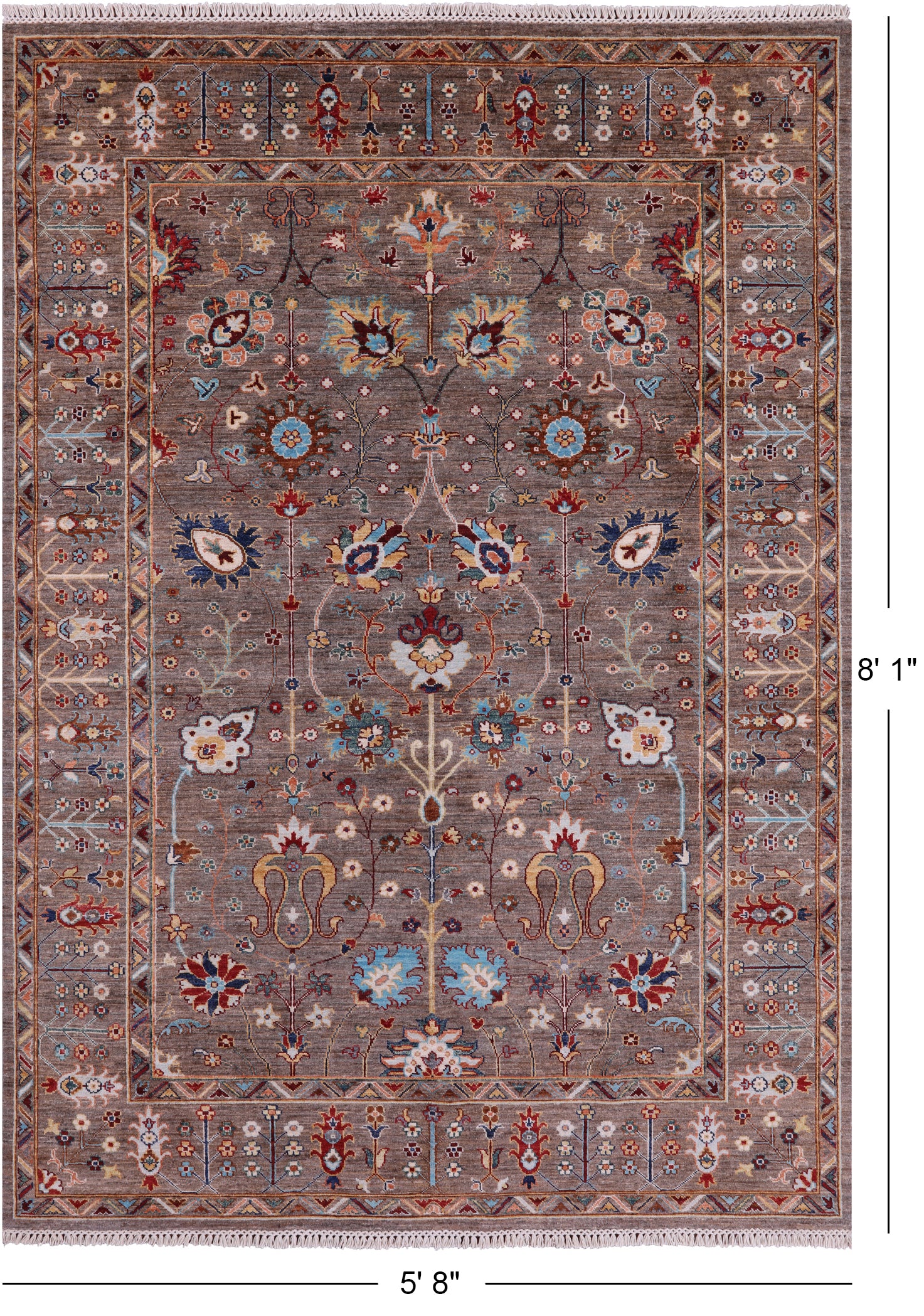 Peshawar Hand Knotted Wool Rug - 5' 8" X 8' 1" - Golden Nile