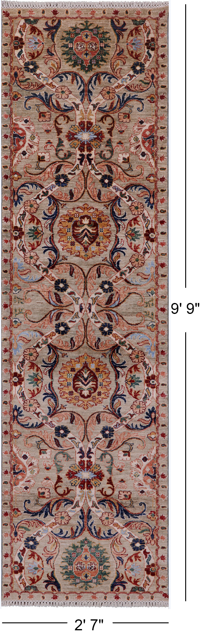 Persian Tabriz Hand Knotted Wool Runner Rug - 2' 7" X 9' 9" - Golden Nile