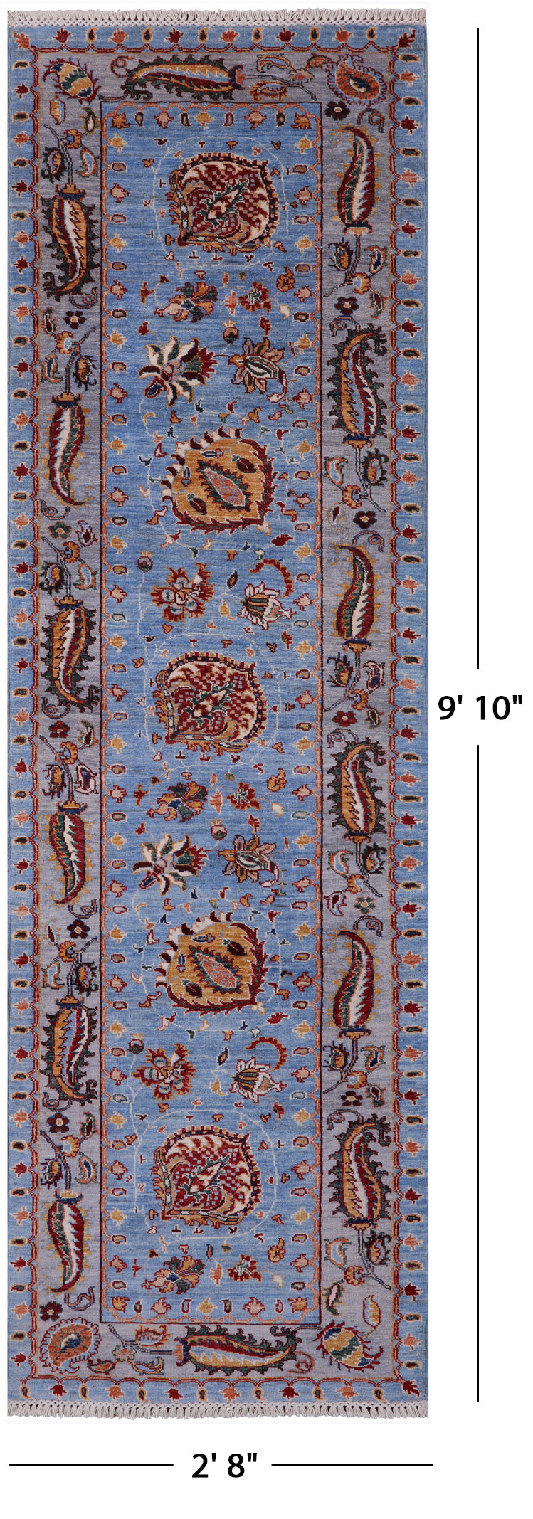 Blue Persian Tabriz Hand Knotted Wool Runner Rug - 2' 8" X 9' 10" - Golden Nile