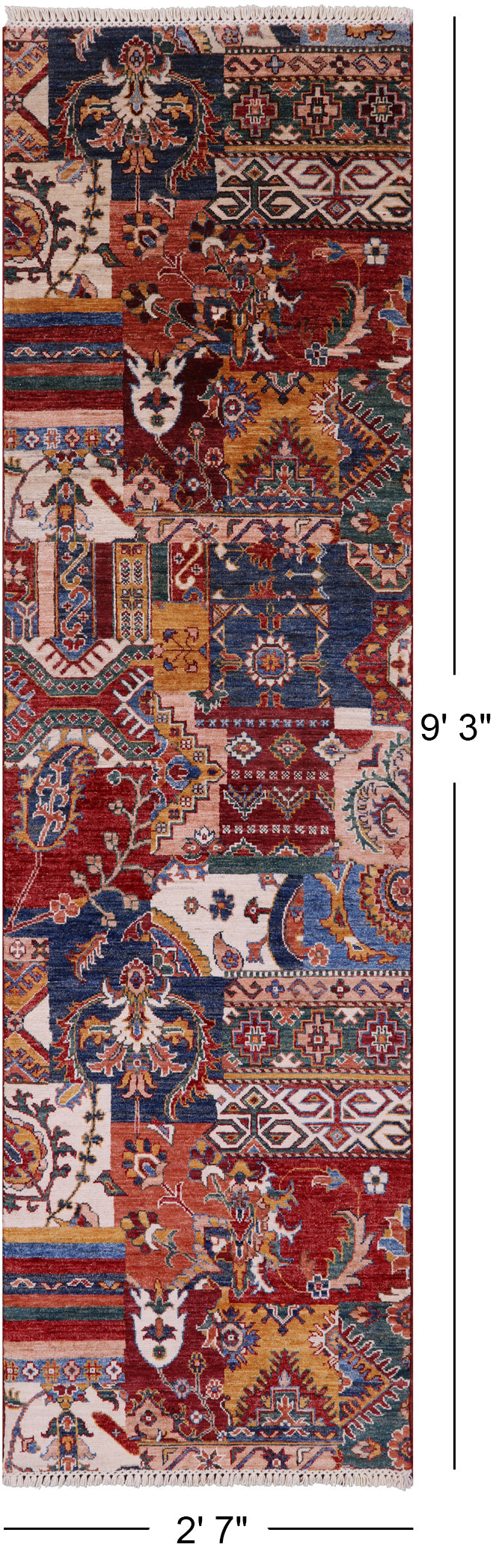 Super Kazak Hand Knotted Wool Runner Rug - 2' 7" X 9' 3" - Golden Nile