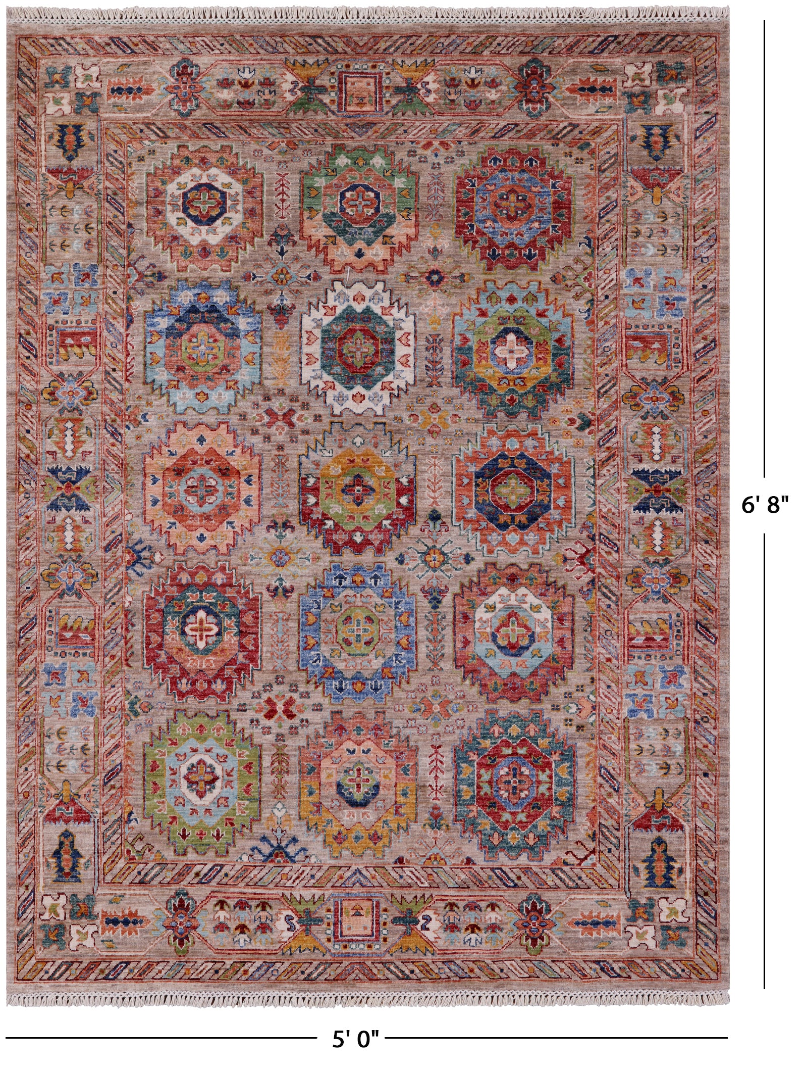 Turkmen Ersari Hand Knotted Wool Rug - 5' 0" X 6' 8" - Golden Nile