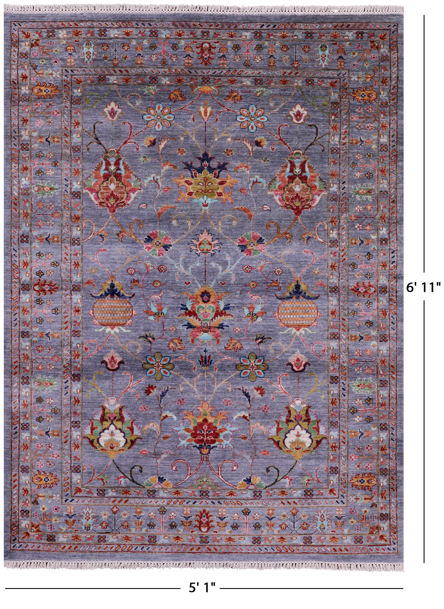 Peshawar Hand Knotted Wool Rug - 5' 1" X 6' 11" - Golden Nile