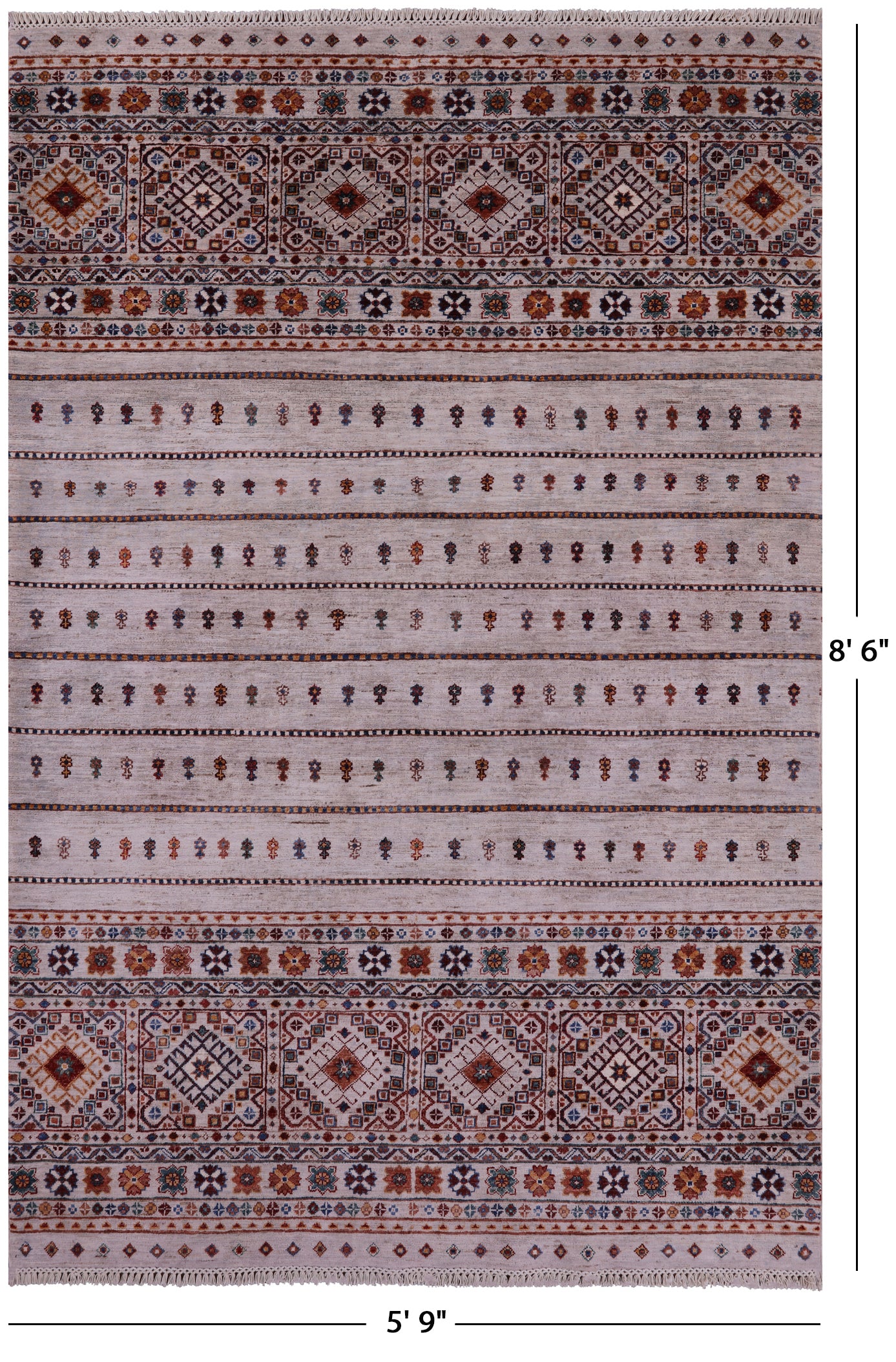 Ivory Khorjin Persian Gabbeh Hand Knotted Wool Rug - 5' 9" X 8' 6" - Golden Nile