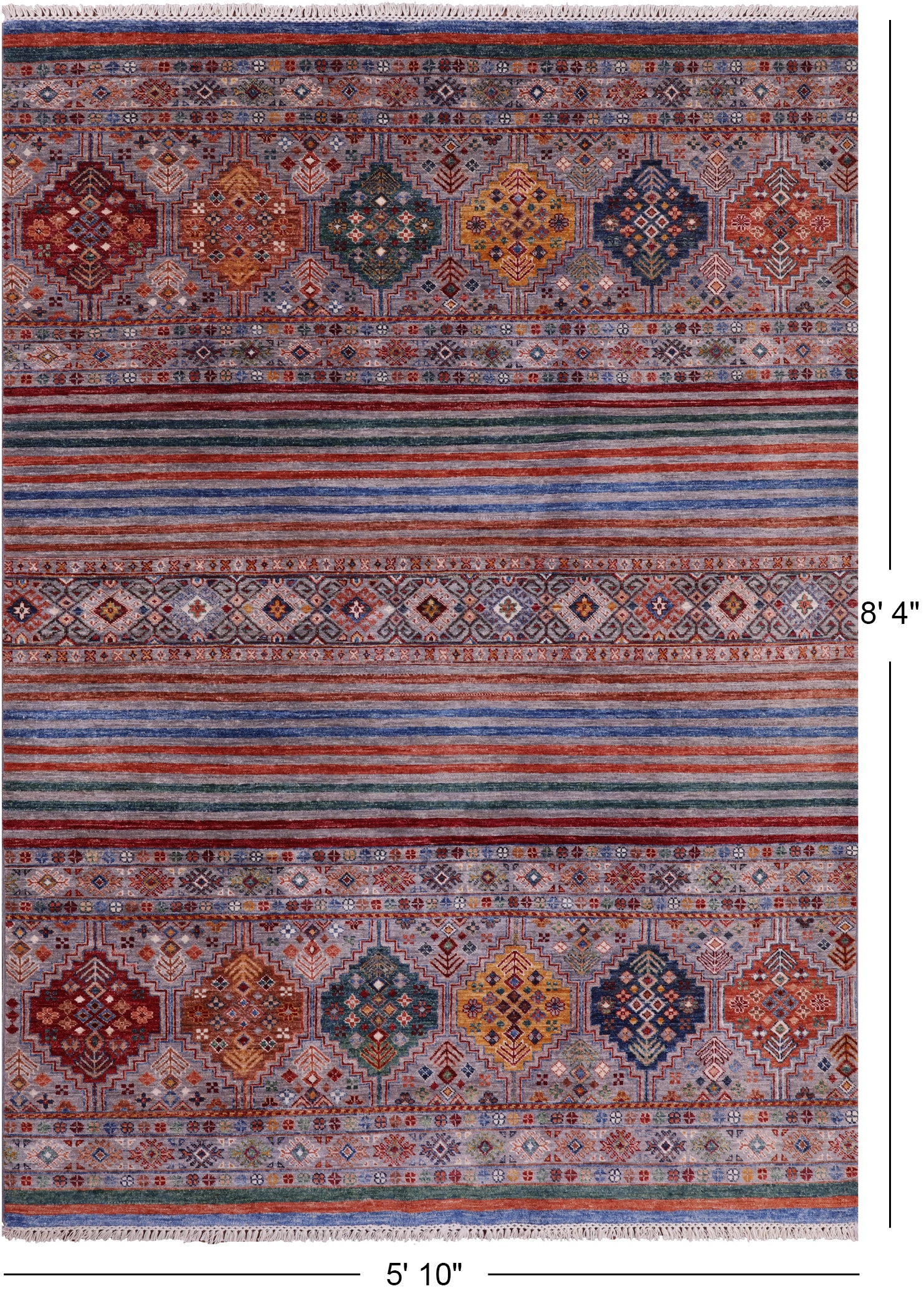 Khorjin Persian Gabbeh Hand Knotted Wool Rug - 5' 10" X 8' 4" - Golden Nile