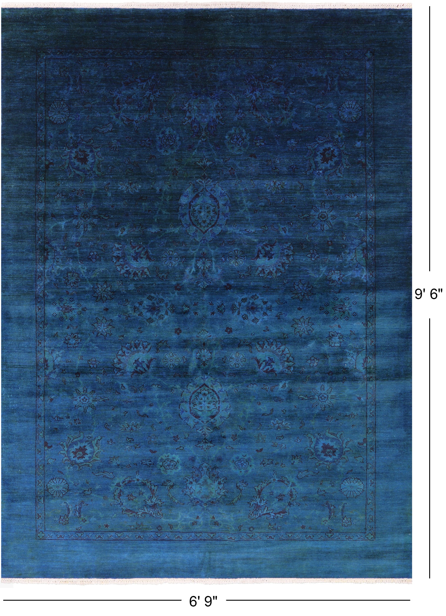 Blue Full Pile Overdyed Hand Knotted Wool Rug - 6' 9" X 9' 6" - Golden Nile