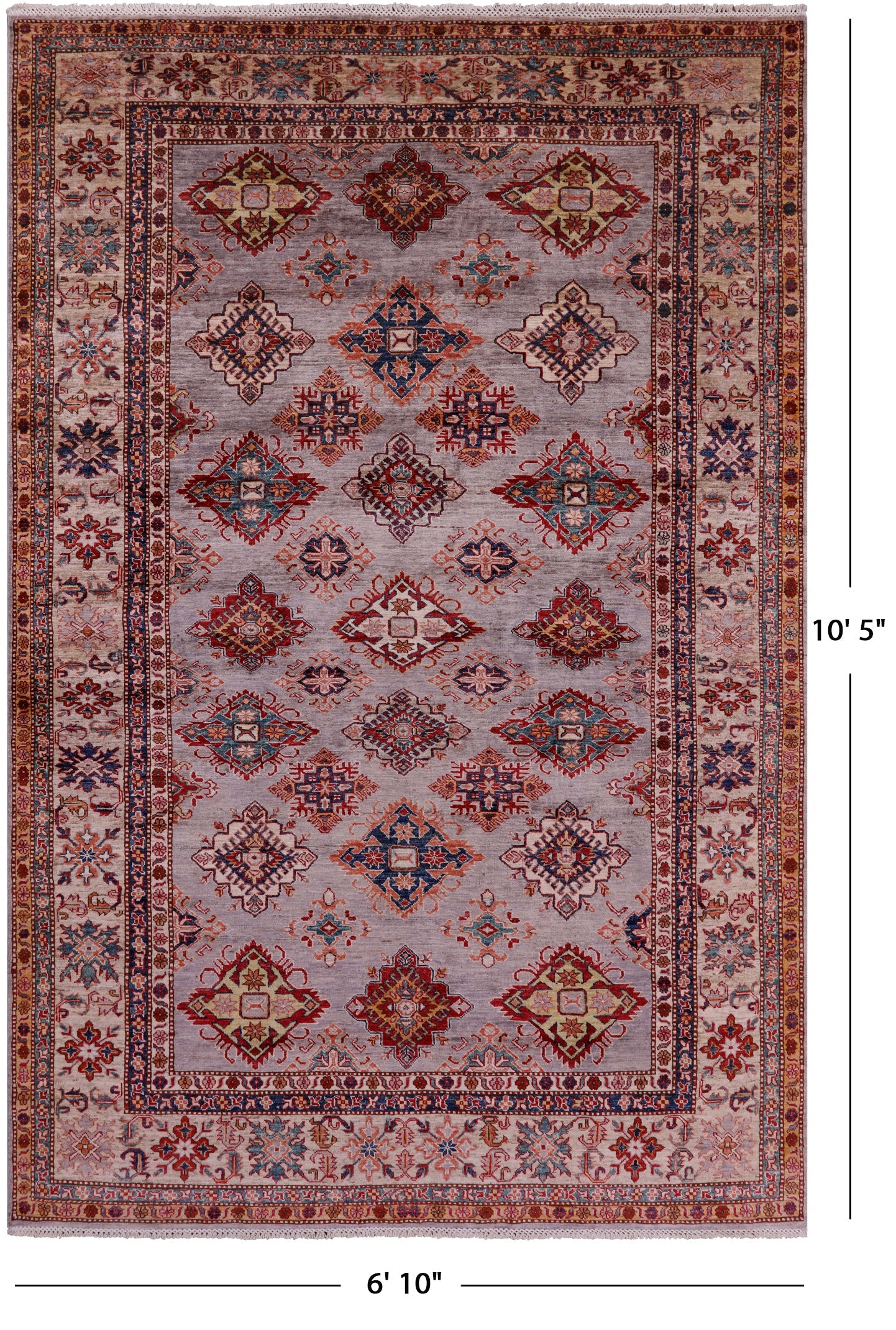 Super Kazak Hand Knotted Wool Rug - 6' 10" X 10' 5" - Golden Nile