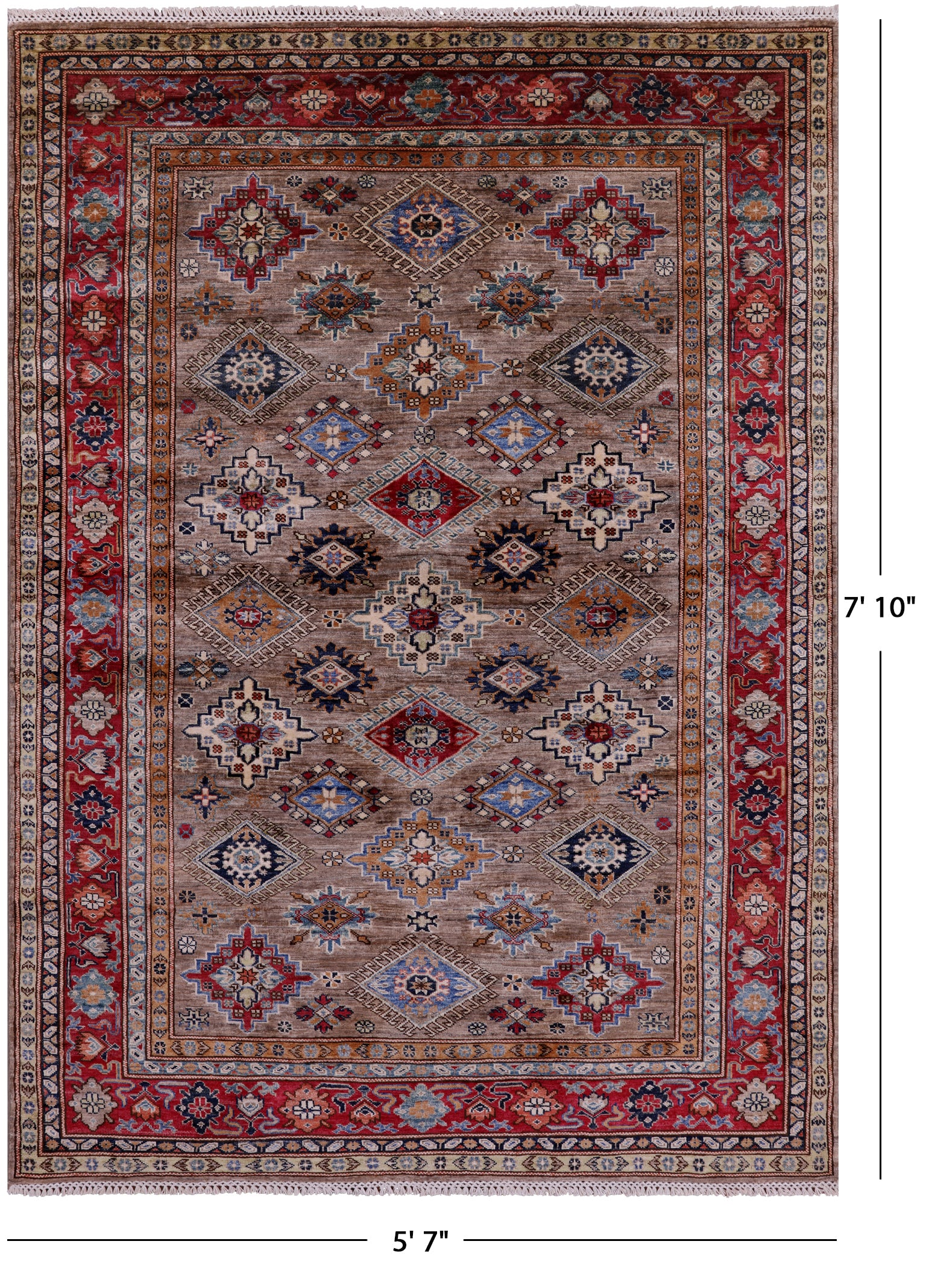 Super Kazak Hand Knotted Wool Rug - 5' 7" X 7' 10" - Golden Nile