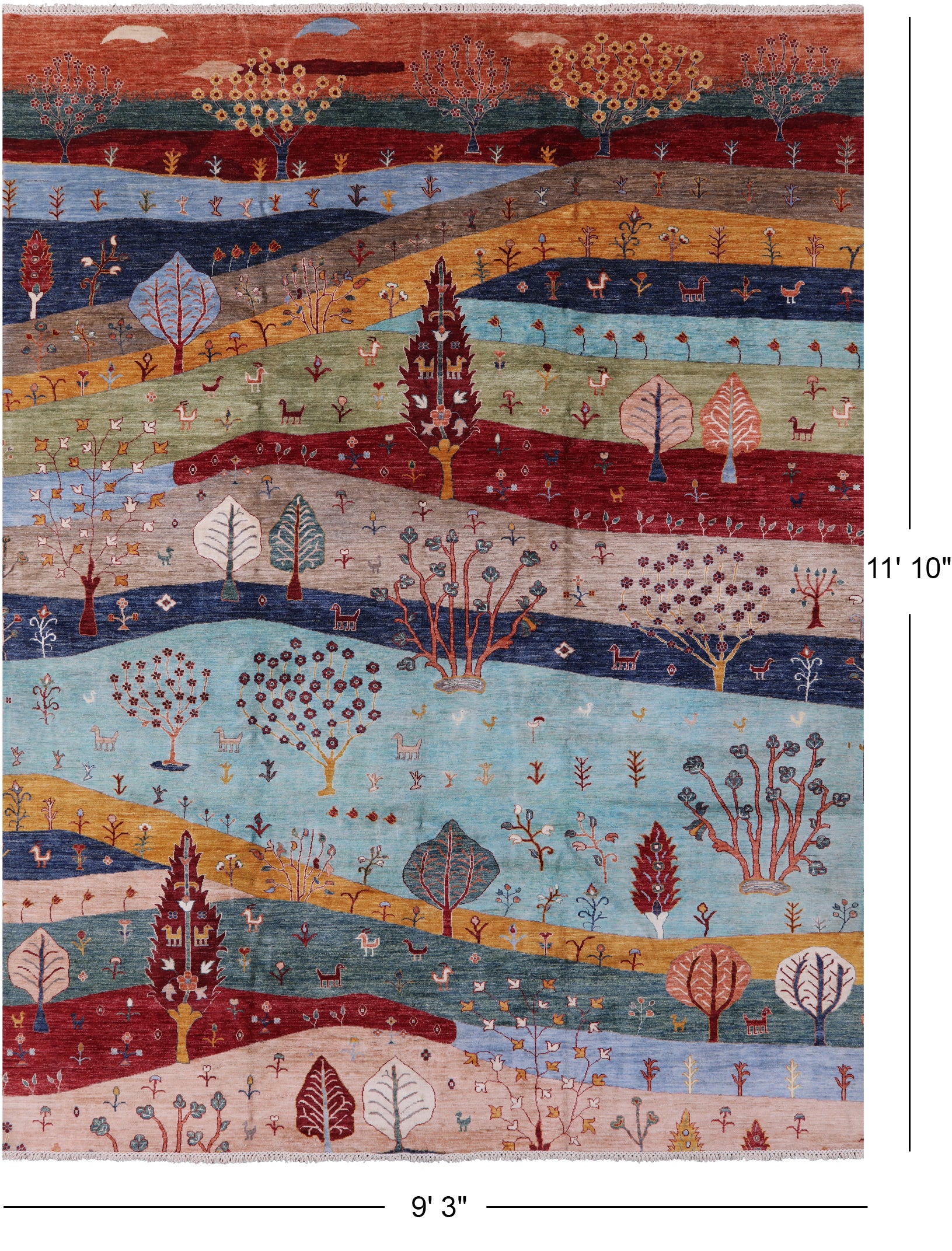 Tribal Persian Gabbeh Hand Knotted Wool Rug - 9' 3" X 11' 10" - Golden Nile