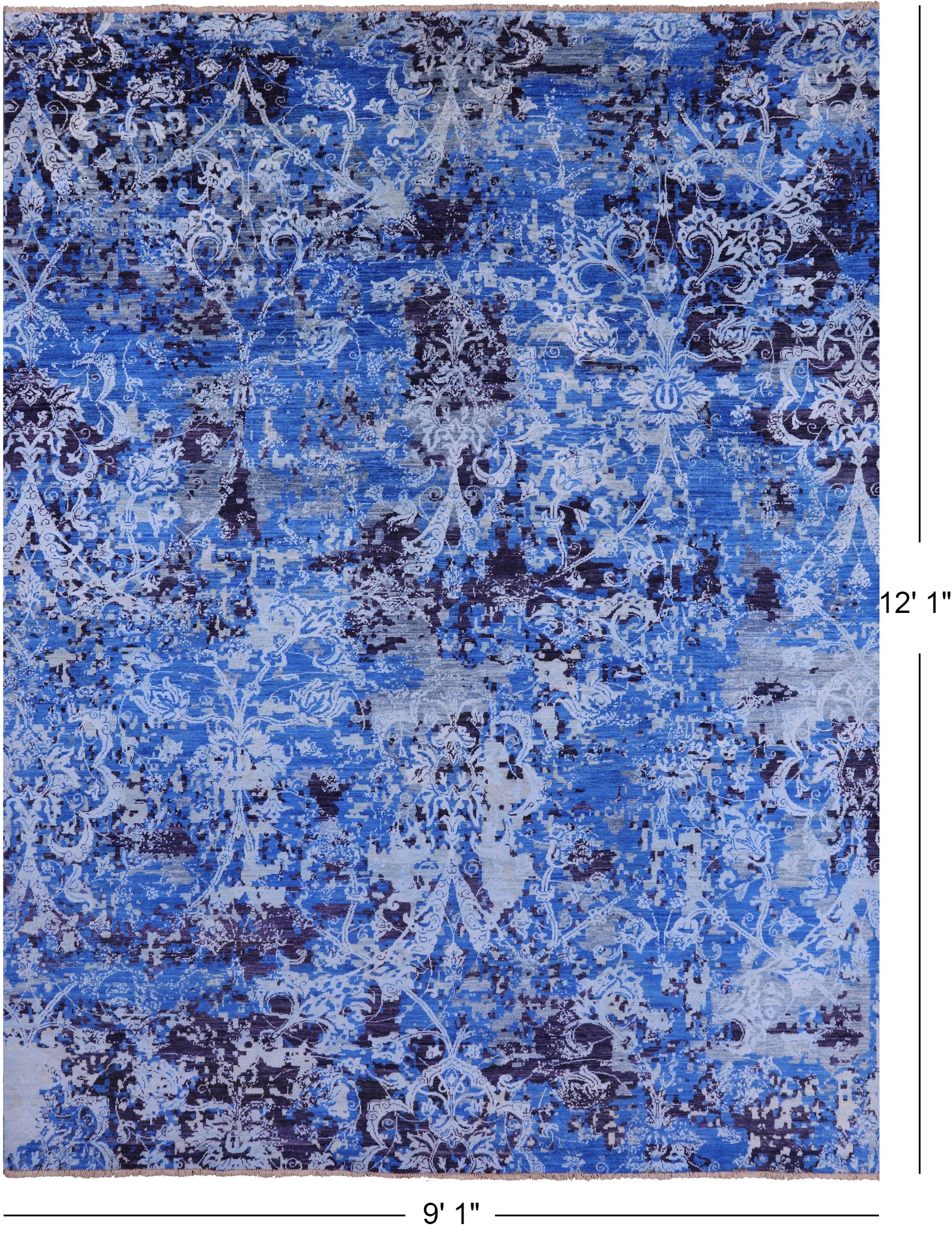 Blue Abstract Modern Hand Knotted Wool & Silk Rug - 9' 1" X 12' 1" - Golden Nile