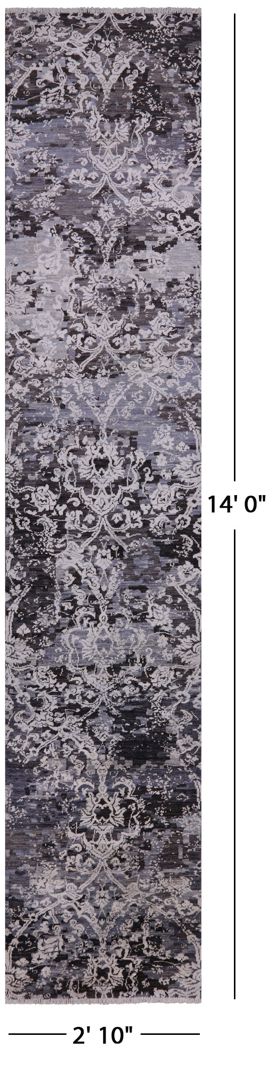 Abstract Modern Handmade Wool & Silk Runner Rug - 2' 10" X 14' 0" - Golden Nile