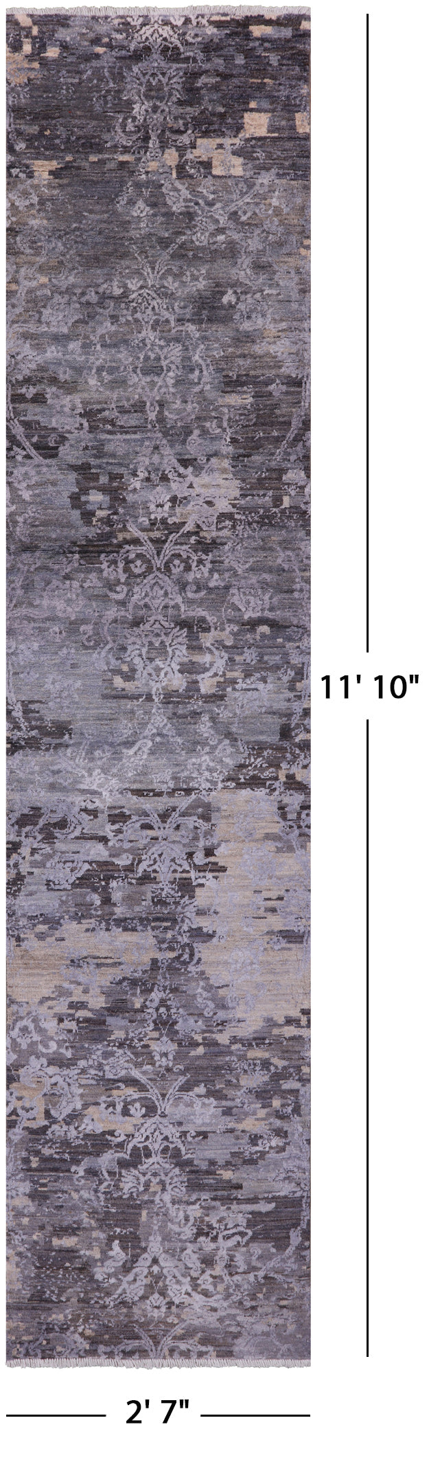 Abstract Modern Handmade Wool & Silk Runner Rug - 2' 7" X 11' 10" - Golden Nile