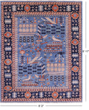 Blue Persian Fine Serapi Hand Knotted Wool Rug - 8' 0" X 9' 11" - Golden Nile