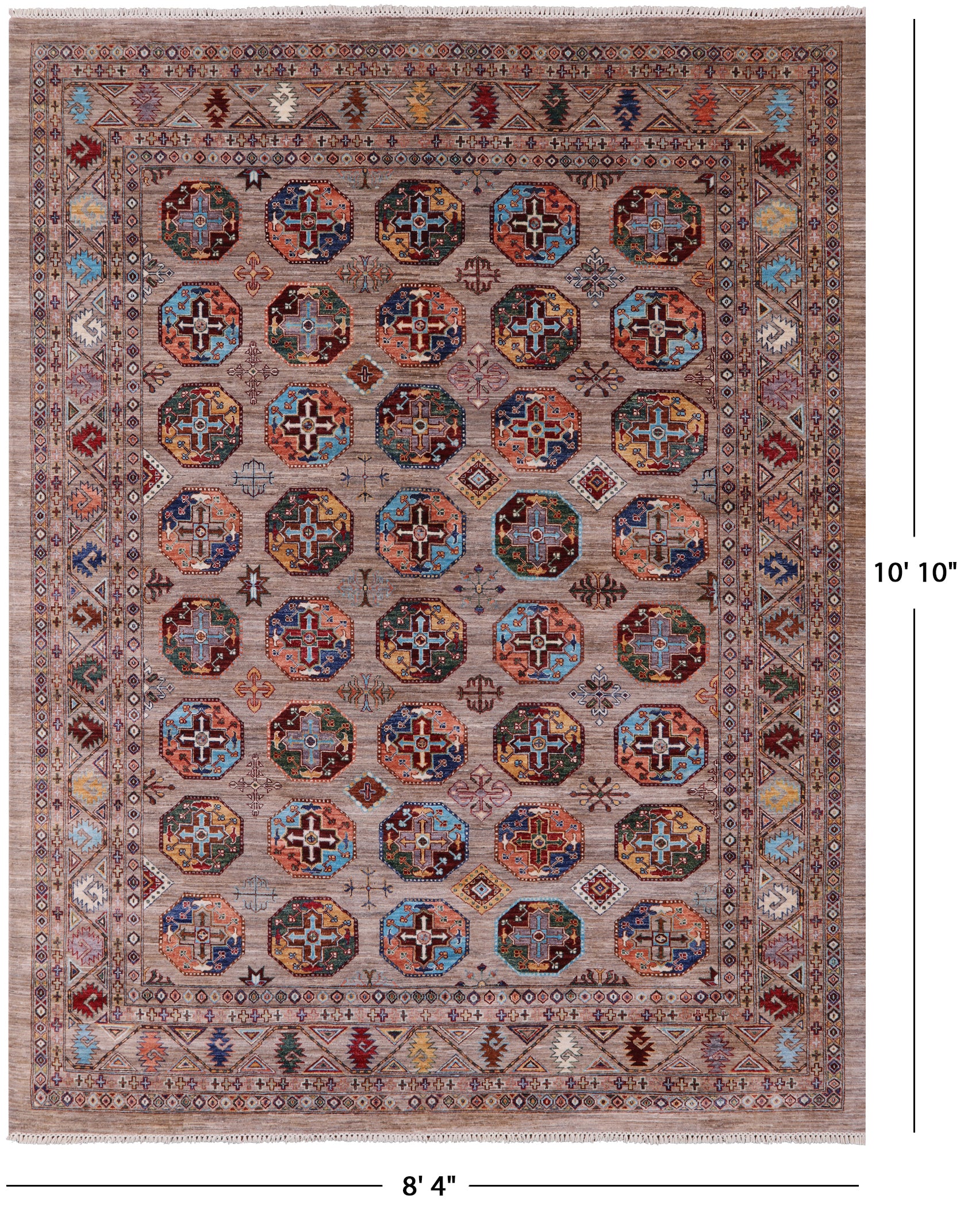 Turkmen Ersari Hand Knotted Wool Rug - 8' 4" X 10' 10" - Golden Nile