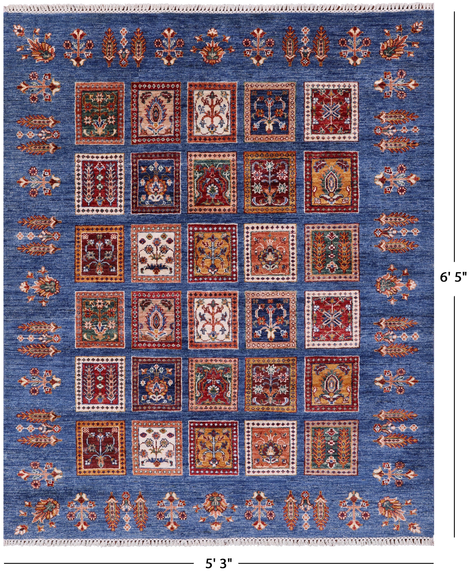 Blue Tribal Persian Gabbeh Hand Knotted Wool Rug - 5' 3" X 6' 5" - Golden Nile