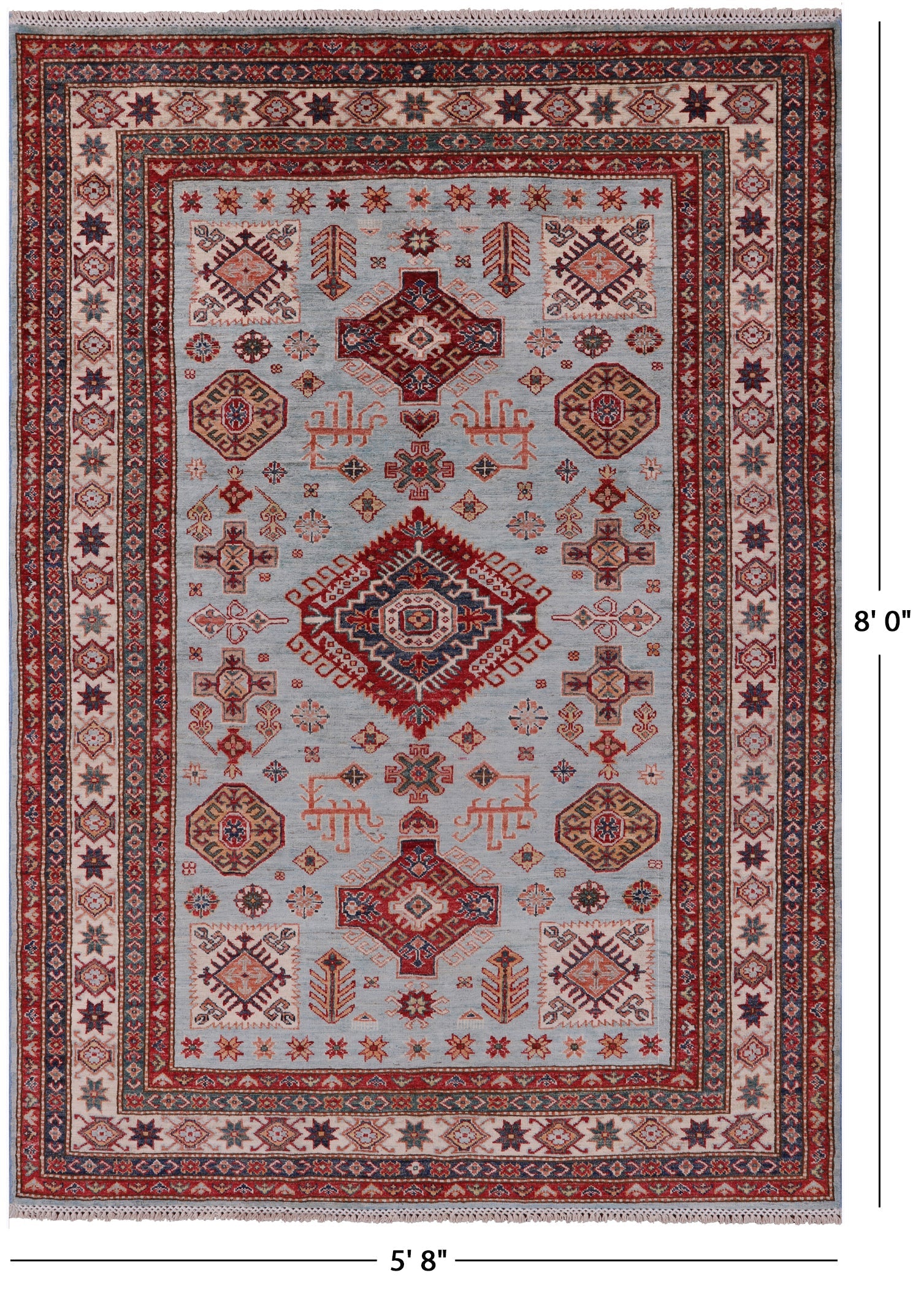 Blue Super Kazak Hand Knotted Wool Rug - 5' 8" X 8' 0" - Golden Nile