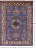 Blue Super Kazak Hand Knotted Wool Rug - 5' 8" X 7' 10" - Golden Nile