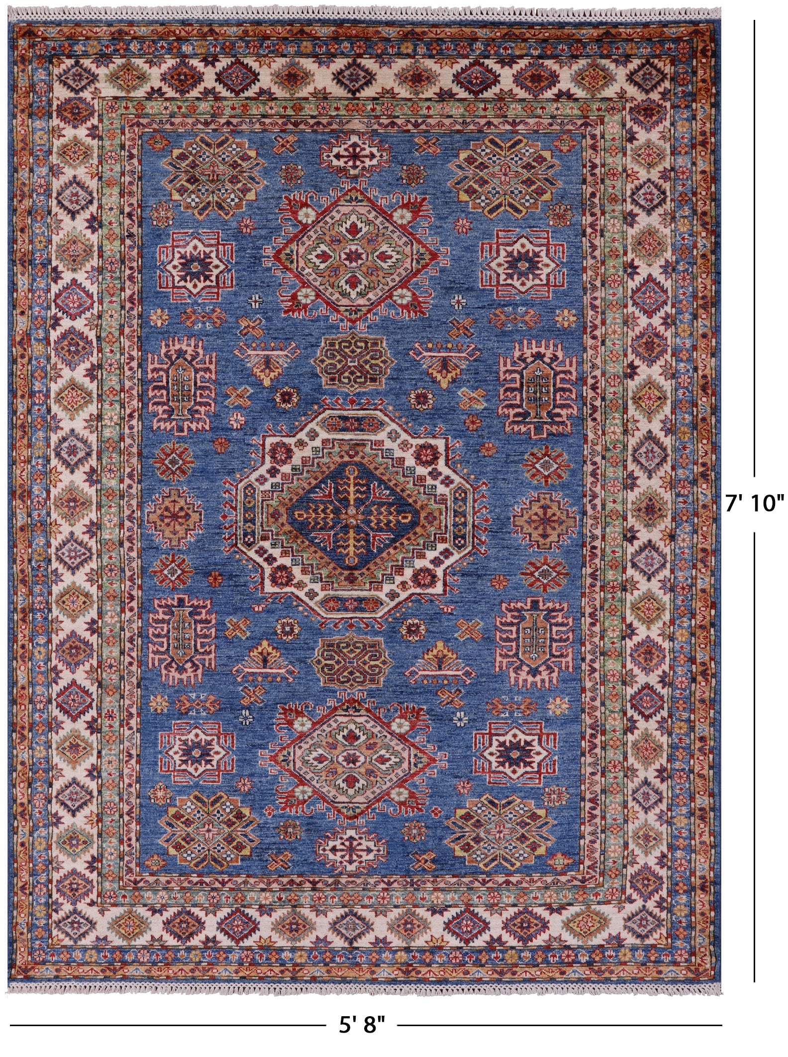 Blue Super Kazak Hand Knotted Wool Rug - 5' 8" X 7' 10" - Golden Nile