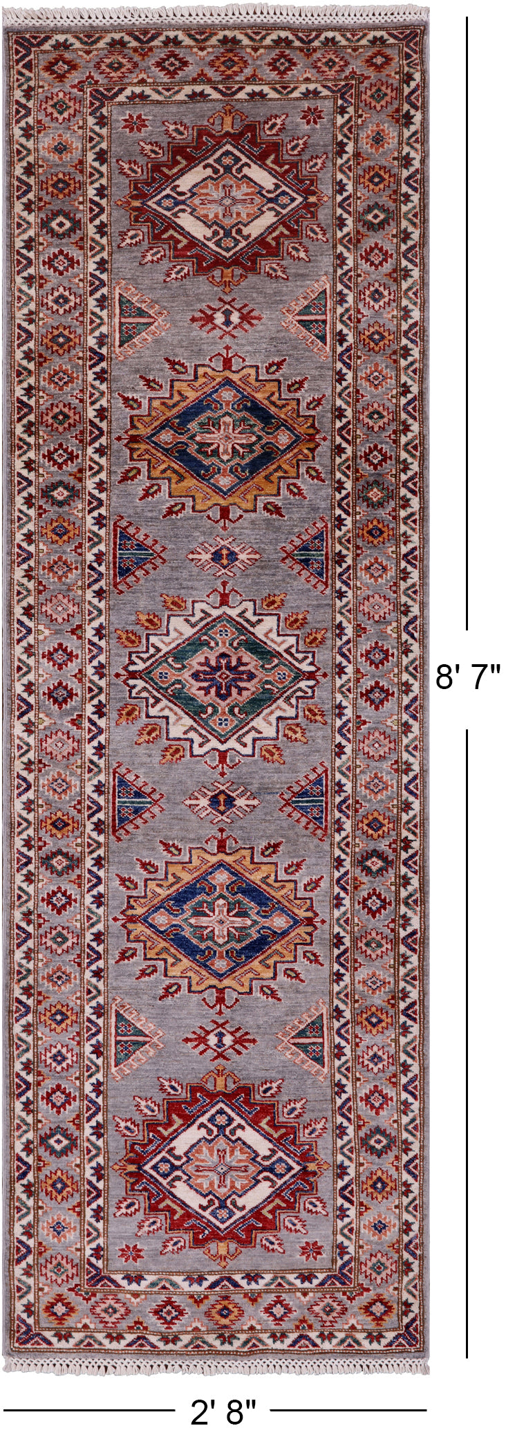 Super Kazak Hand Knotted Wool Runner Rug - 2' 8" X 8' 7" - Golden Nile