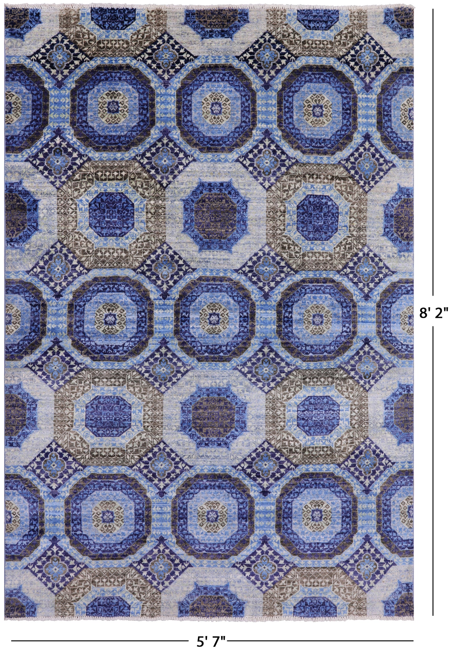 Geometric Persian Mamluk Hand Knotted Wool Rug - 5' 7" X 8' 2" - Golden Nile