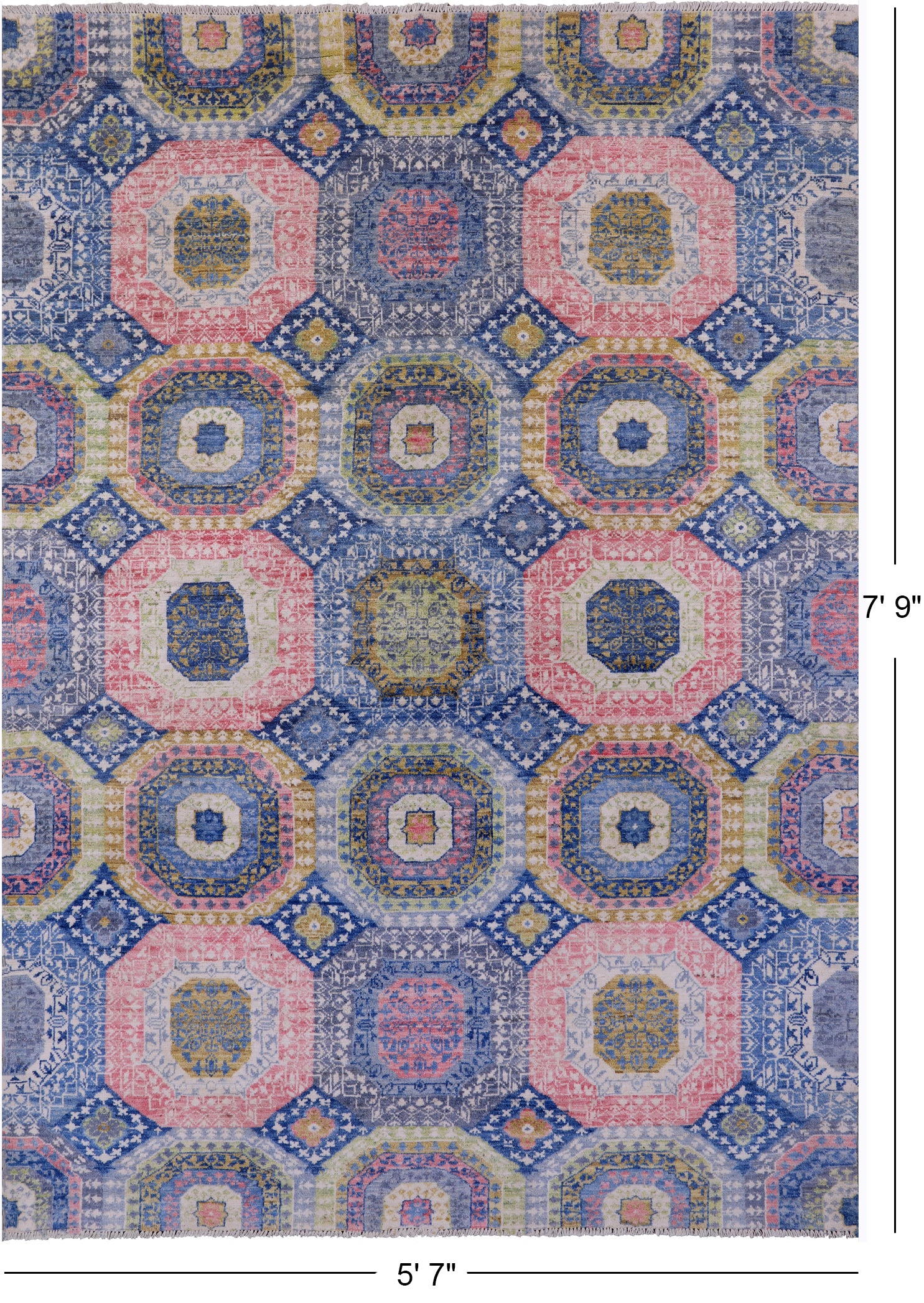 Geometric Persian Mamluk Hand Knotted Wool Rug - 5' 7" X 7' 9" - Golden Nile