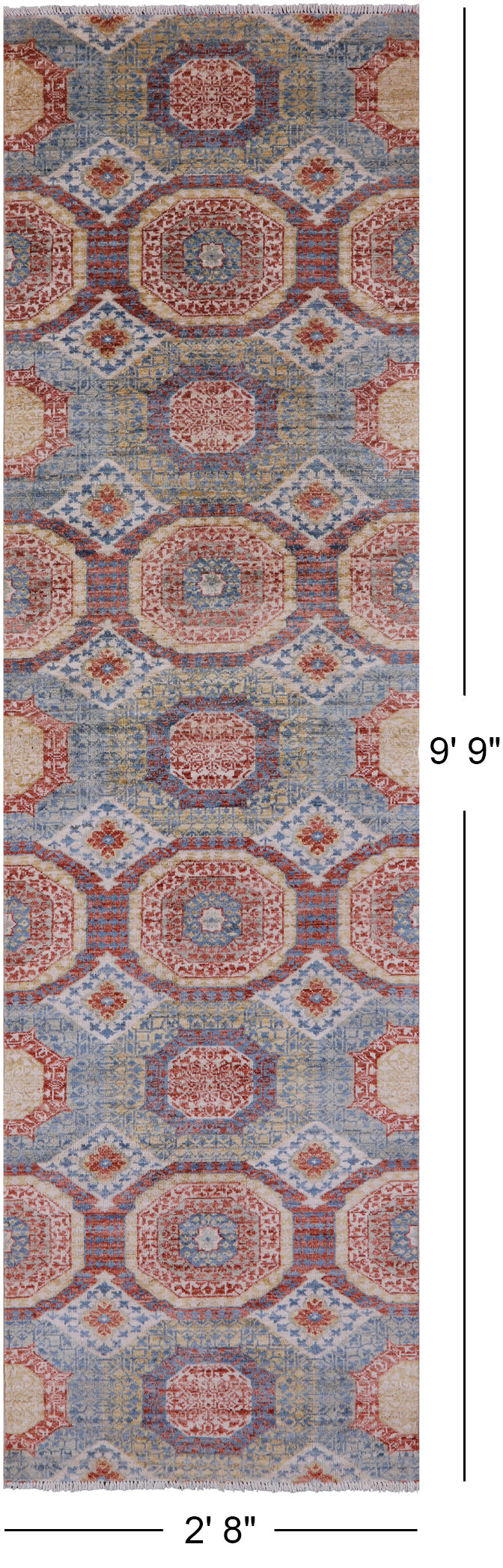 Geometric Persian Mamluk Hand Knotted Wool Runner Rug - 2' 8" X 9' 9" - Golden Nile