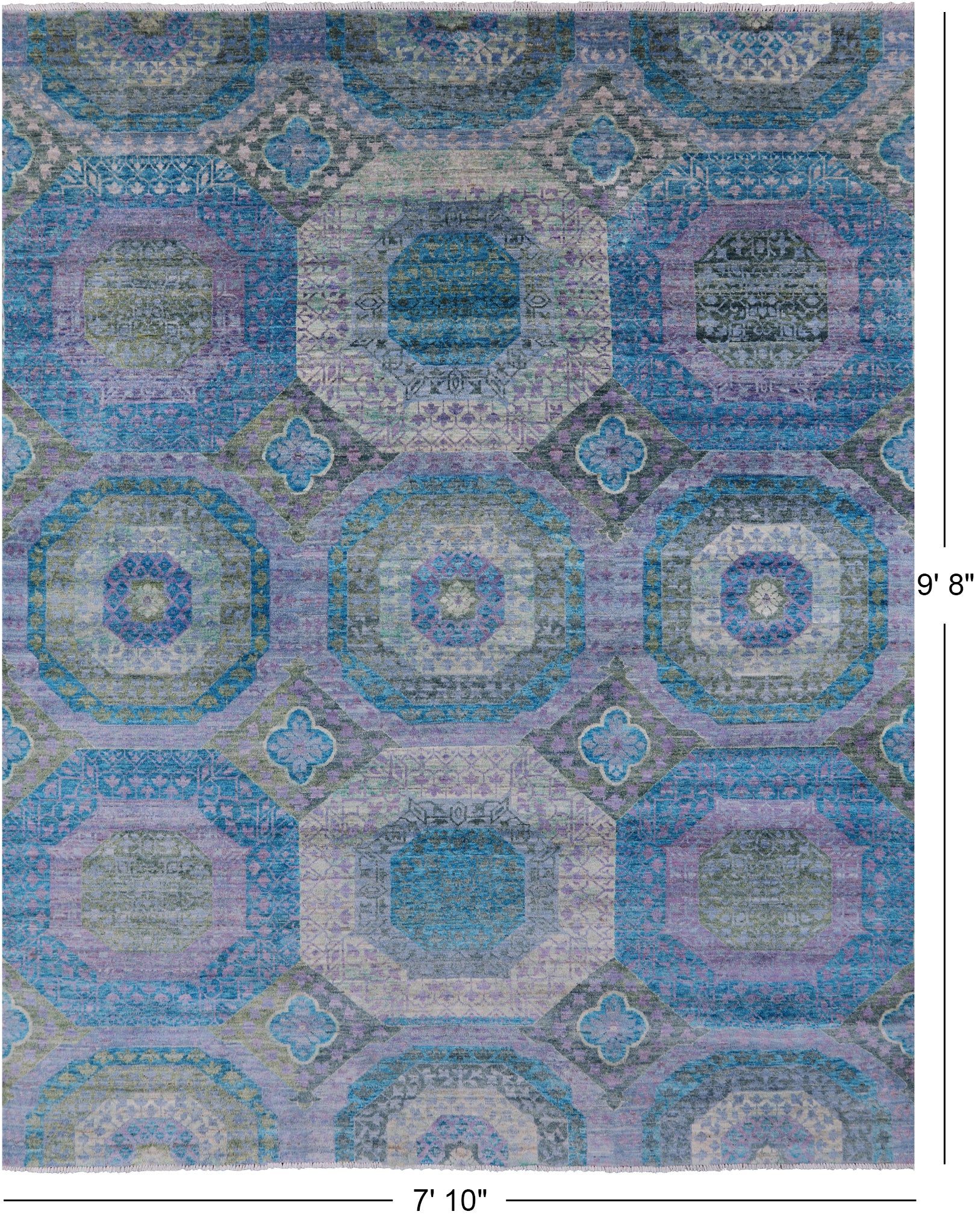 Geometric Persian Mamluk Hand Knotted Wool Rug - 7' 10" X 9' 8" - Golden Nile