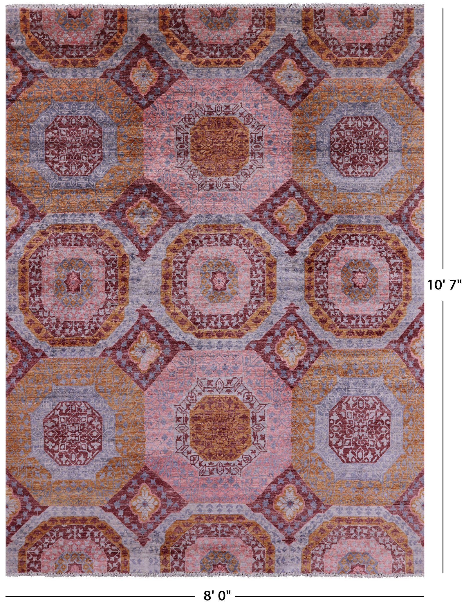 Geometric Persian Mamluk Hand Knotted Wool Rug - 8' 0" X 10' 7" - Golden Nile