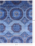 Blue Geometric Persian Mamluk Hand Knotted Wool Rug - 4' 11" X 6' 5" - Golden Nile