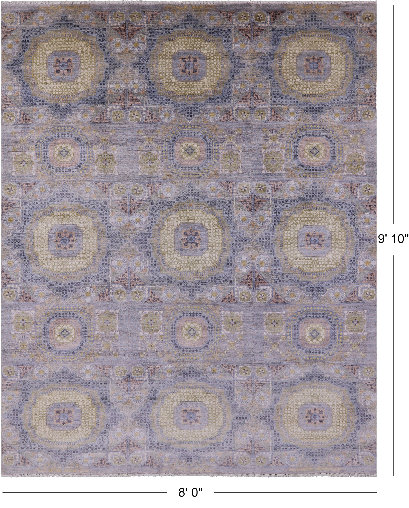 Geometric Persian Mamluk Handmade Wool Rug - 8' 0" X 9' 10" - Golden Nile