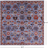 Blue Square Persian Fine Serapi Hand Knotted Wool Rug - 8' 9" X 8' 11" - Golden Nile
