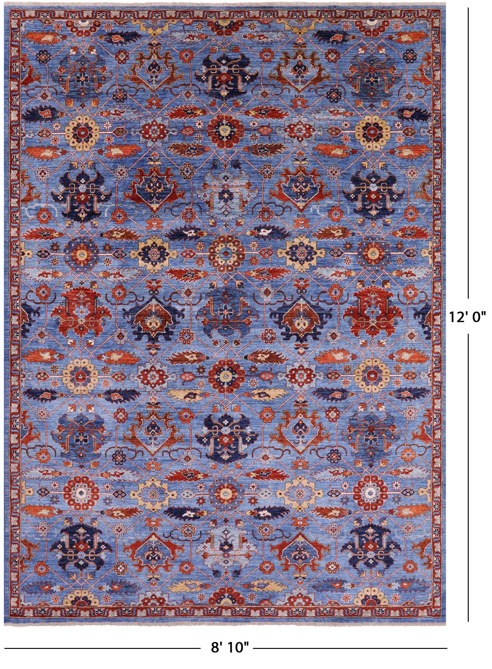 Blue Persian Fine Serapi Handmade Wool Rug - 8' 10" X 12' 0" - Golden Nile