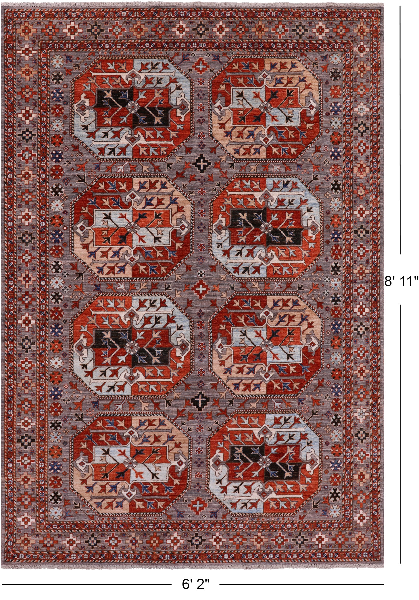 Turkmen Ersari Hand Knotted Wool Rug - 6' 2" X 8' 11" - Golden Nile