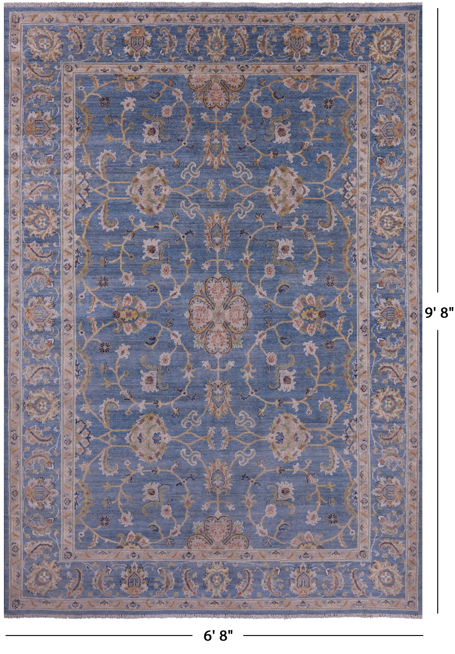 Blue Peshawar Hand Knotted Wool Rug - 6' 8" X 9' 8" - Golden Nile
