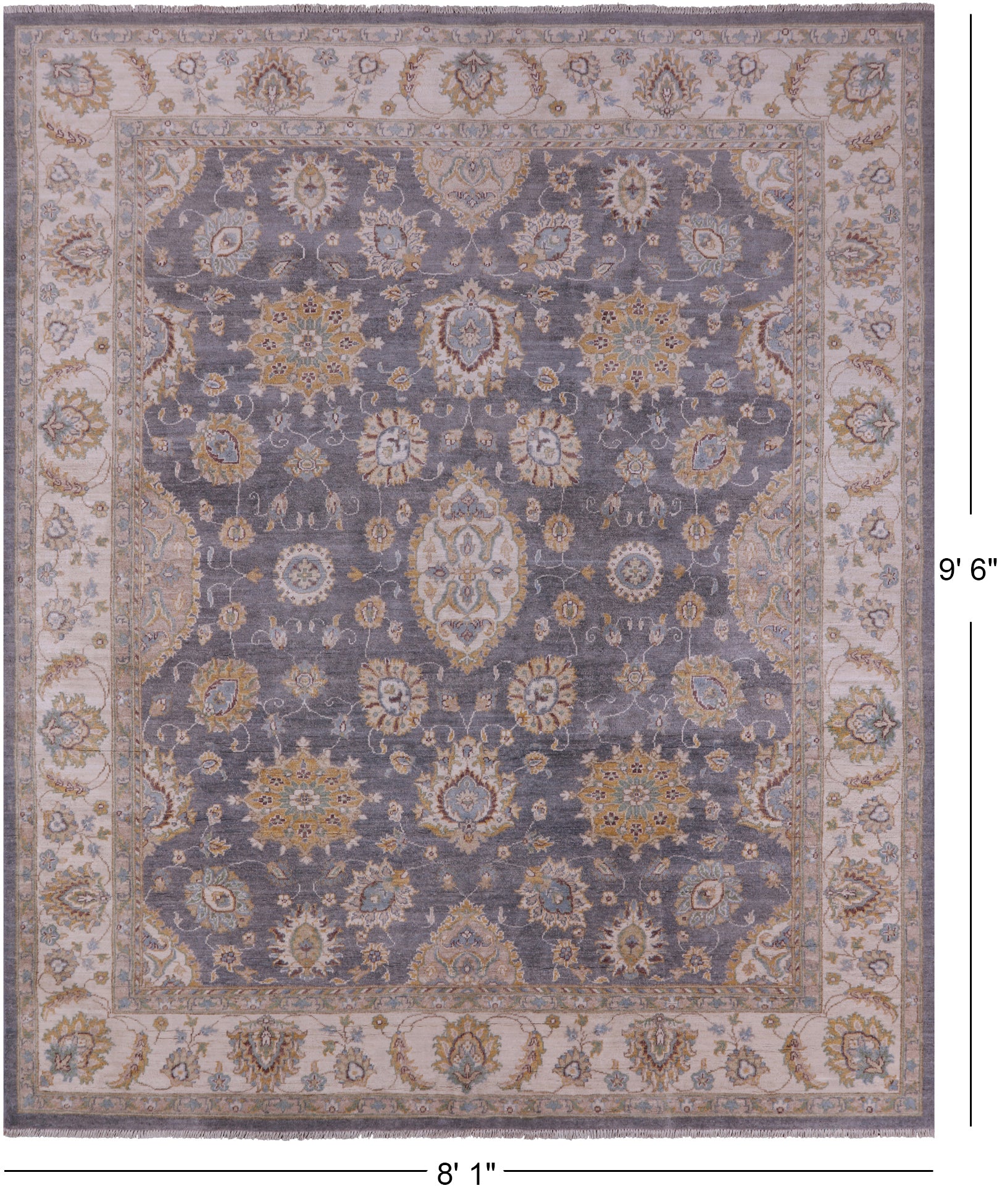 Grey Peshawar Handmade Wool Rug - 8' 1" X 9' 6" - Golden Nile