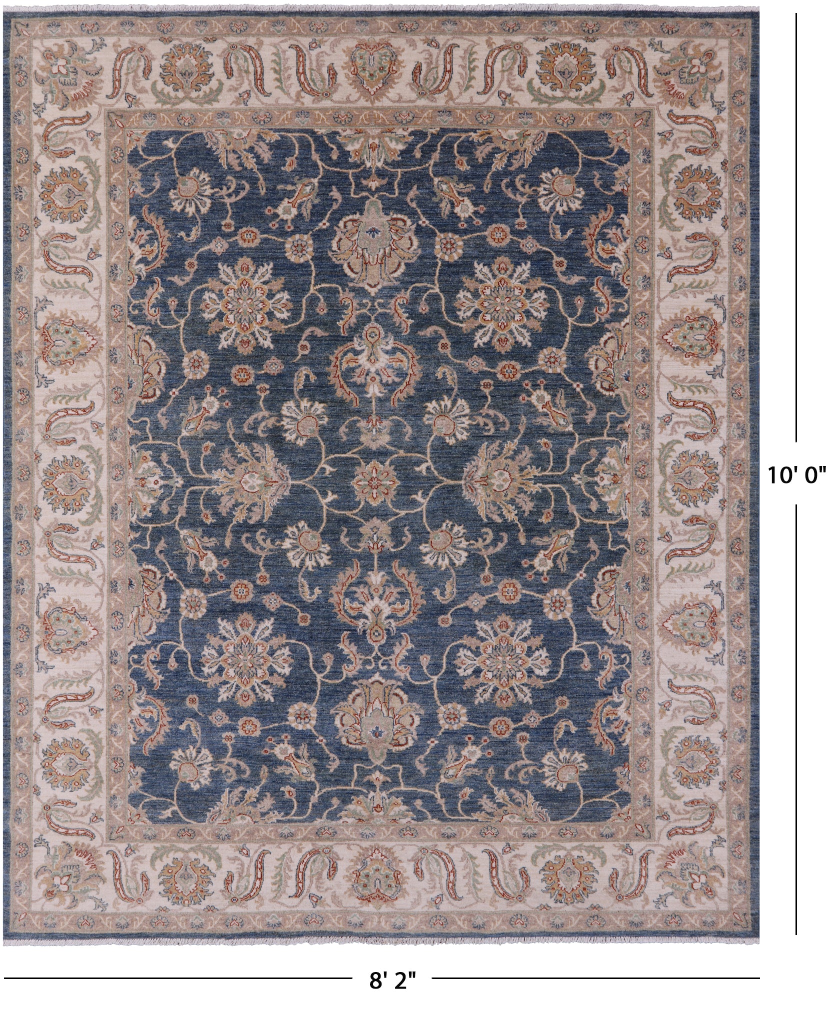 Blue Peshawar Handmade Wool Rug - 8' 2" X 10' 0" - Golden Nile
