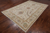 Ivory Peshawar Handmade Wool Rug - 6' 4" X 9' 8"