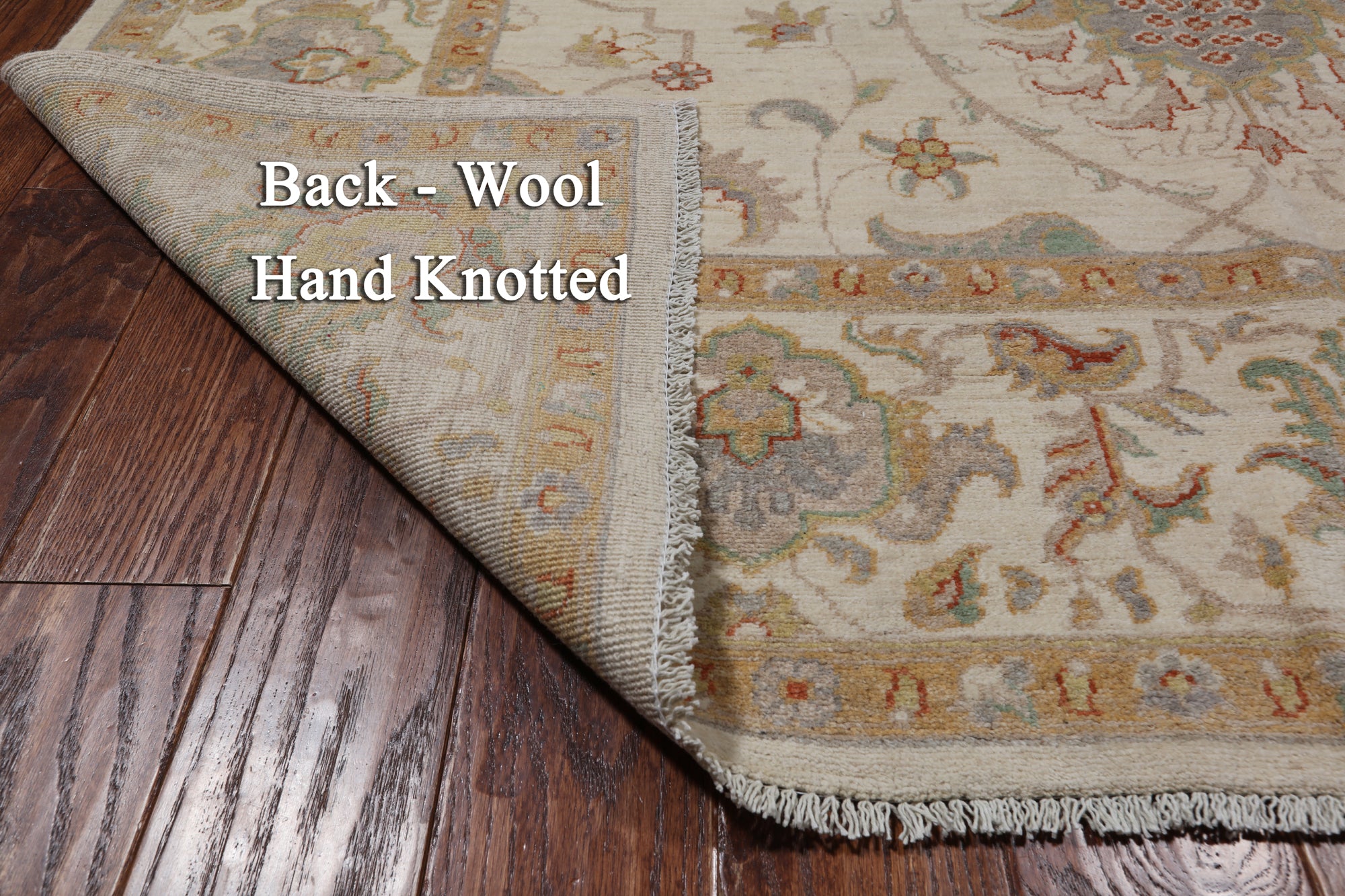 Ivory Peshawar Handmade Wool Rug - 6' 4" X 9' 8"