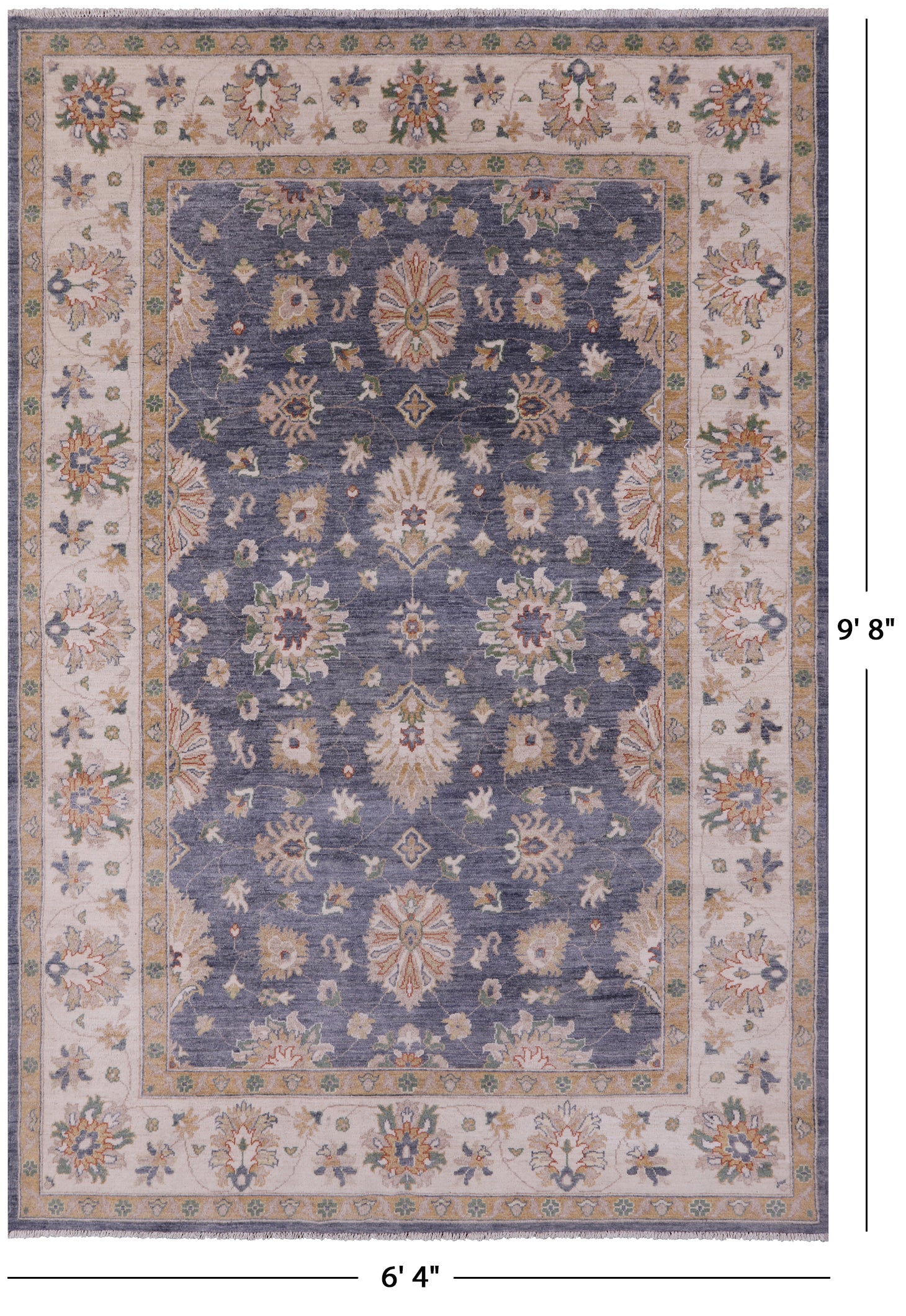 Grey Peshawar Handmade Wool Rug - 6' 4" X 9' 8" - Golden Nile