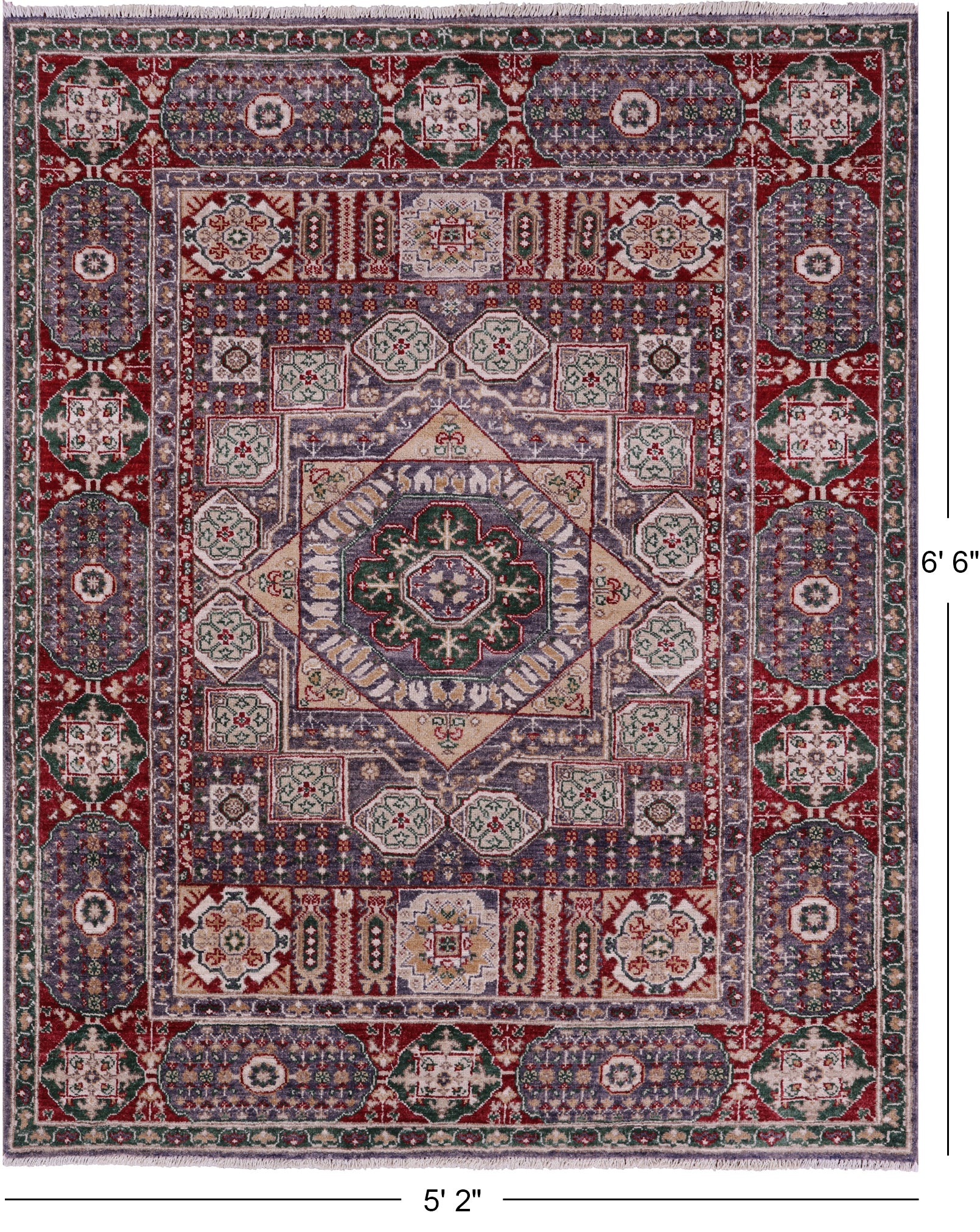 Geometric Persian Mamluk Hand Knotted Wool Rug - 5' 2" X 6' 6" - Golden Nile
