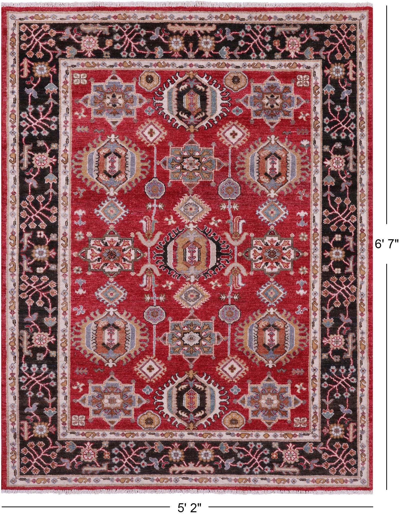 Red Persian Fine Serapi Hand Knotted Wool Rug - 5' 2" X 6' 7" - Golden Nile