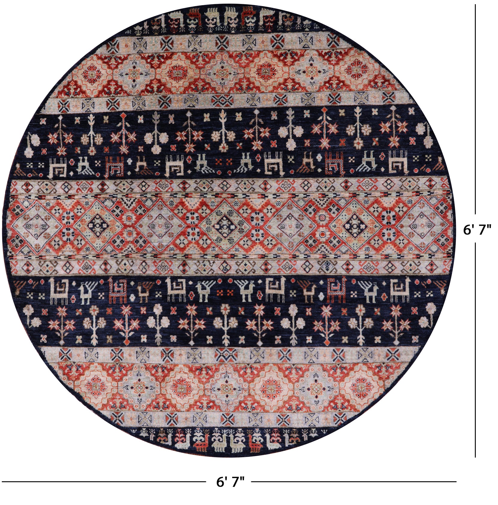 Round Tribal Persian Gabbeh Hand Knotted Wool Rug - 6' 7" X 6' 7" - Golden Nile