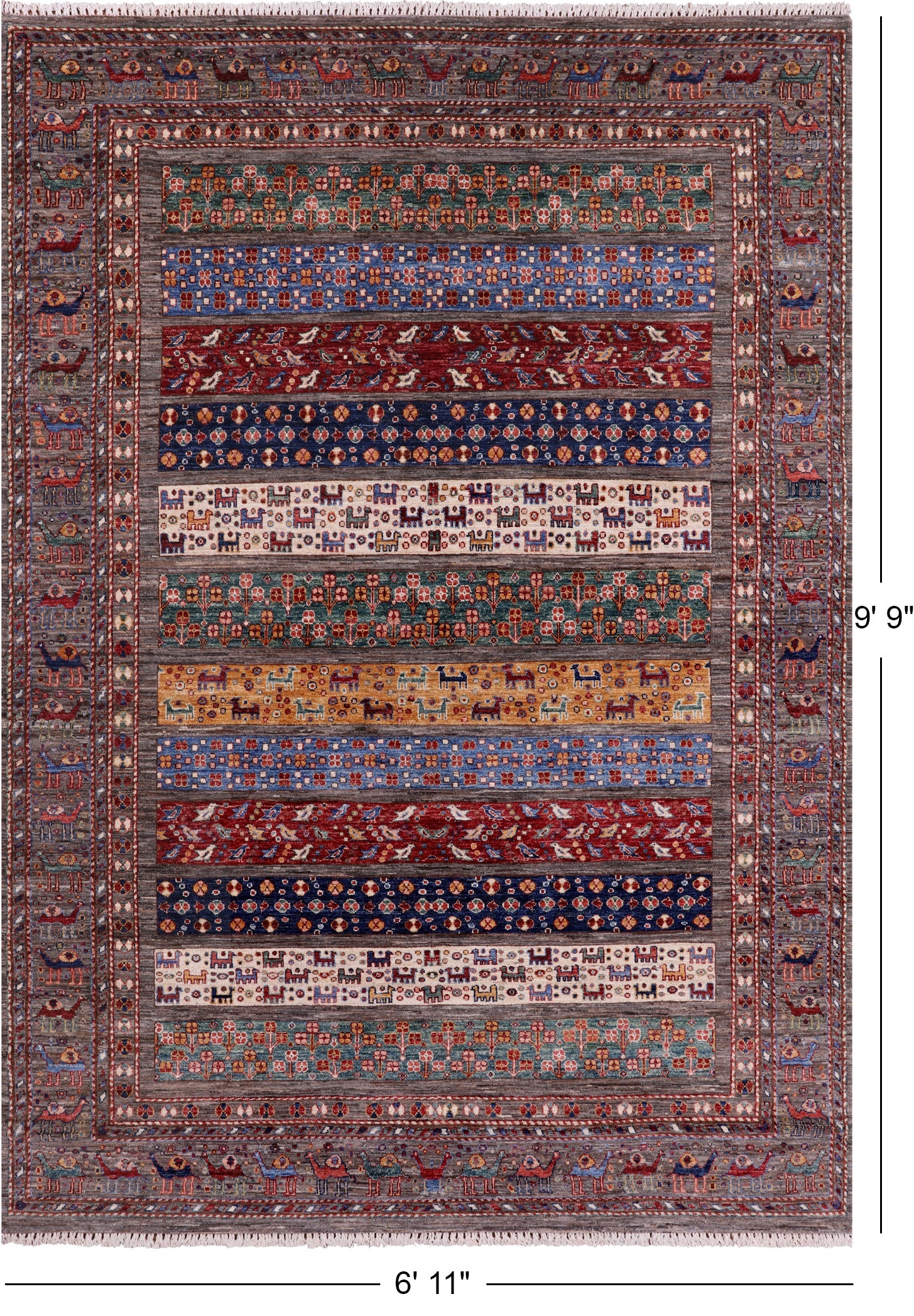 Persian Gabbeh Hand Knotted Wool Rug - 6' 11" X 9' 9" - Golden Nile