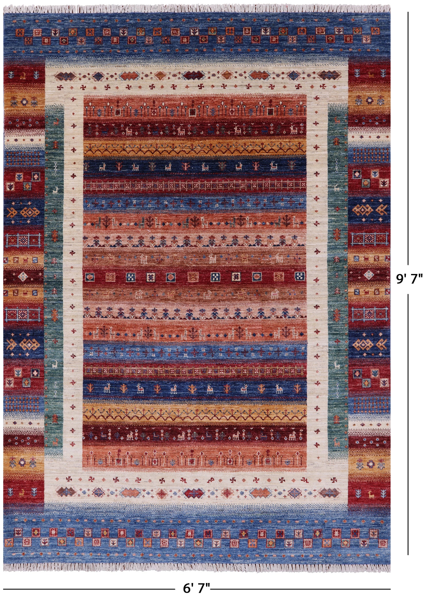 Tribal Persian Gabbeh Hand Knotted Wool Rug - 6' 7" X 9' 7" - Golden Nile
