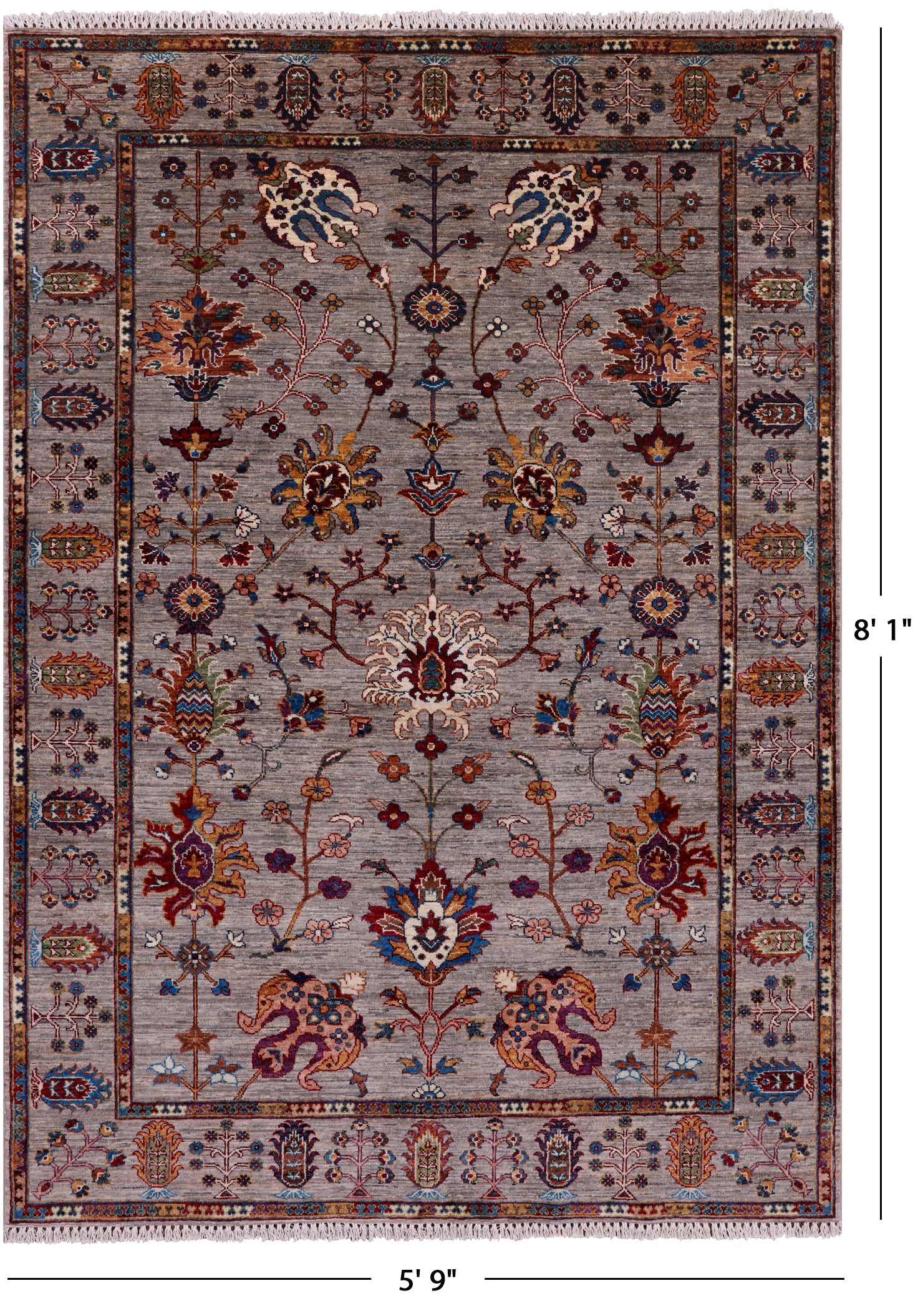 Peshawar Hand Knotted Wool Rug - 5' 9" X 8' 1" - Golden Nile
