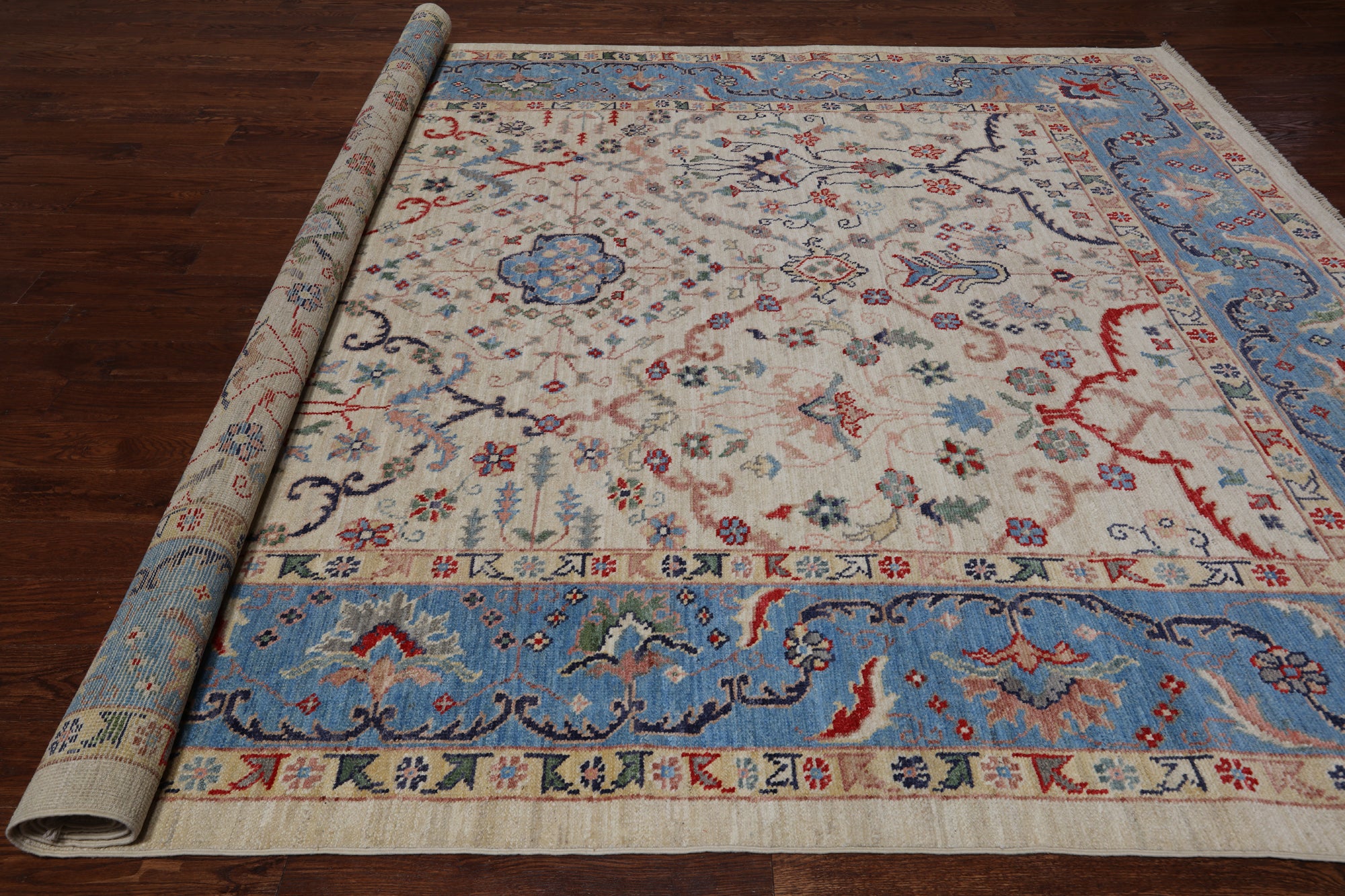 Ivory Turkish Oushak Hand Knotted Wool On Wool Rug - 8' 11" X 12' 2"
