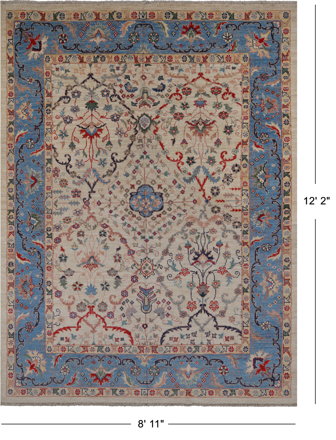 Ivory Turkish Oushak Hand Knotted Wool On Wool Rug - 8' 11" X 12' 2"