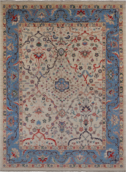 Ivory Turkish Oushak Hand Knotted Wool On Wool Rug - 8' 11" X 12' 2"
